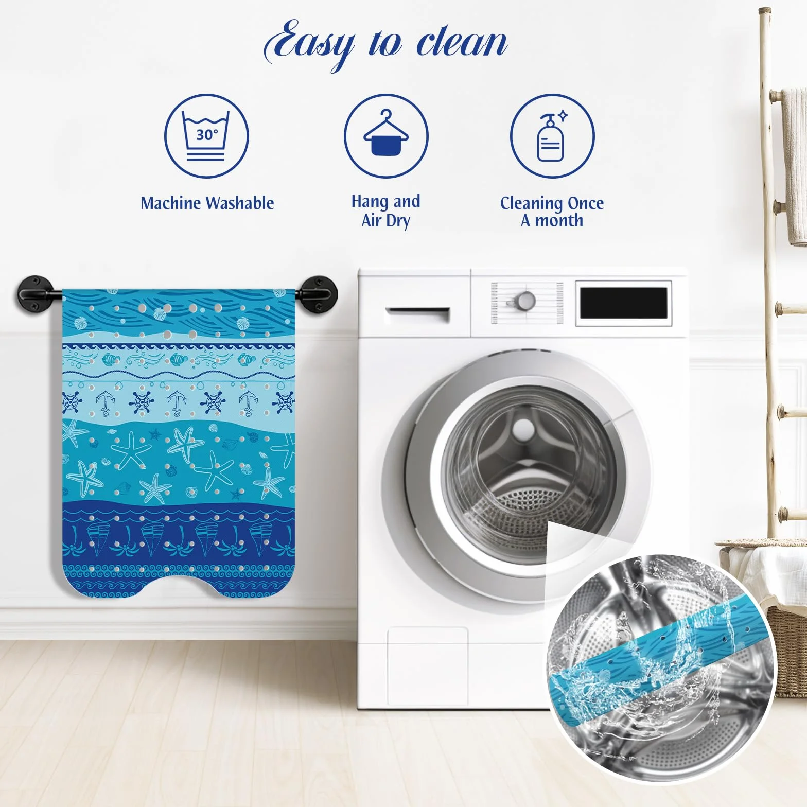 Tapis de Bain Antidérapant Océan Méditerranéen 100 x 40 cm, Lavable en Machine, Résistant à la Moisissure