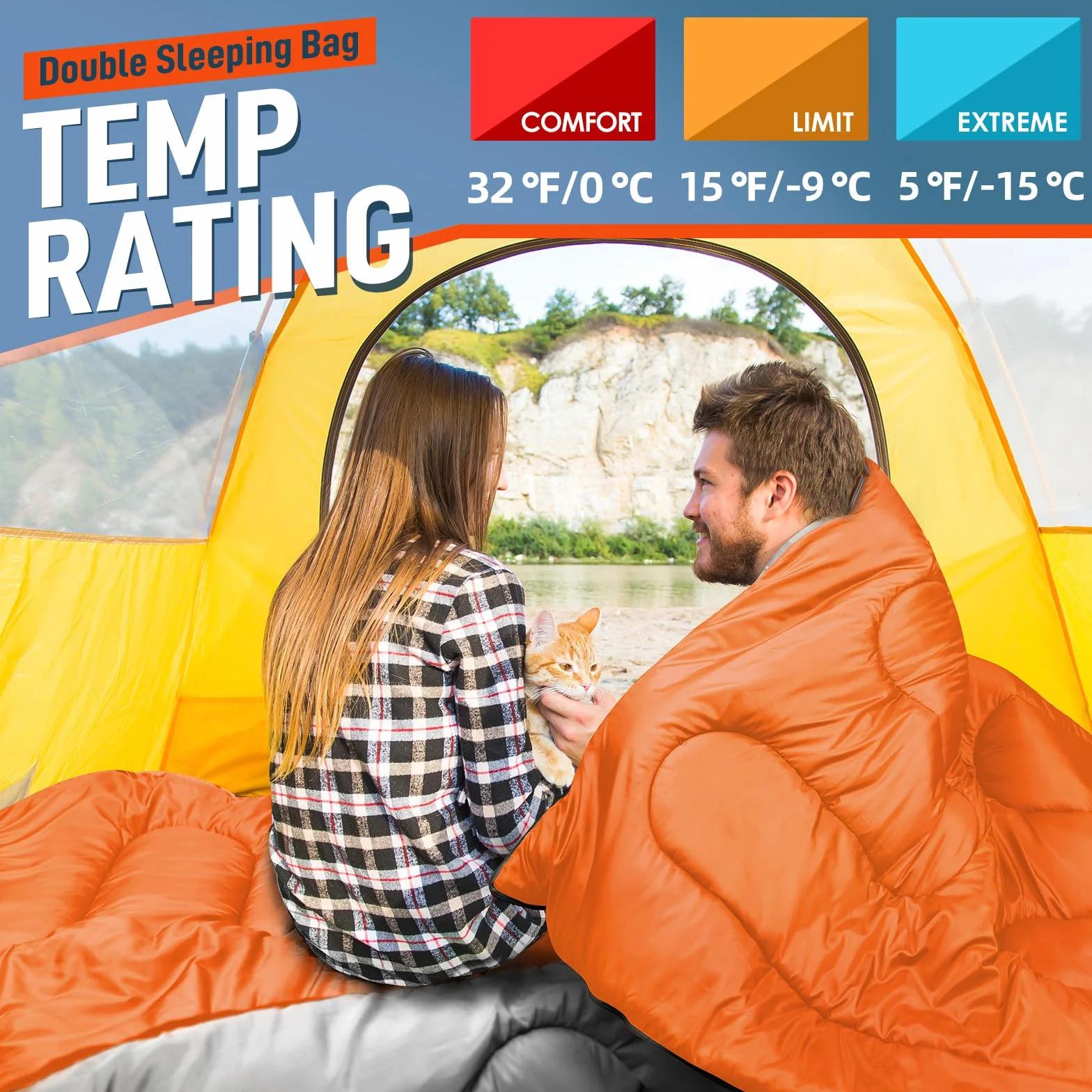 MEREZA Sac de couchage XL pour homme - Sac de couchage double pour adulte - Grand sac de couchage pour camping - Grand sac de couchage pour 2 personnes - King size - Chaud et froid