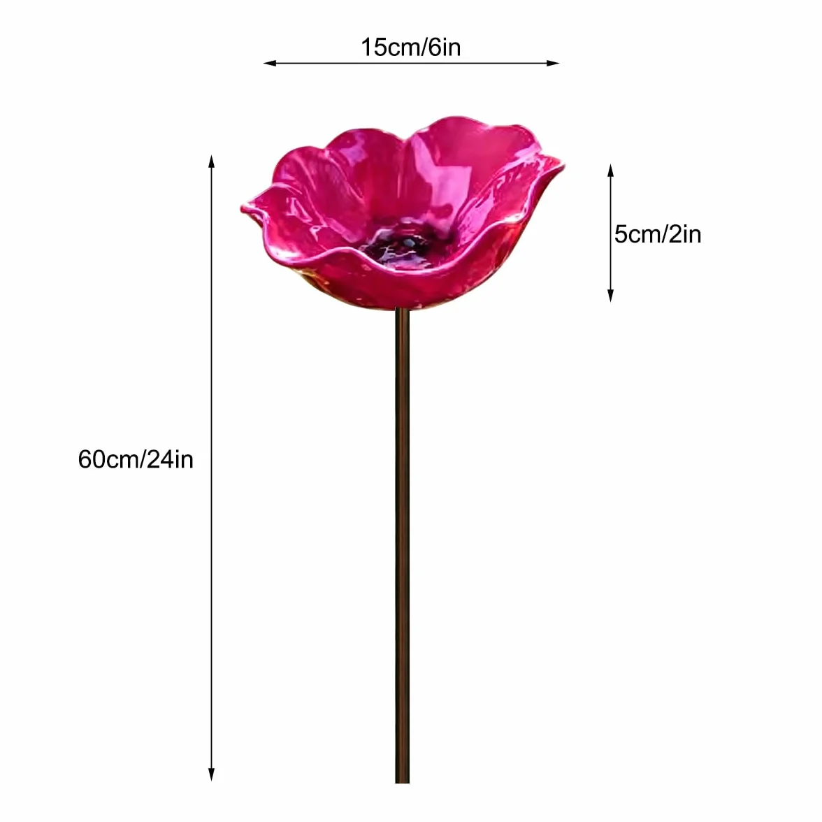 Jardinière de Jardin en Métal Faite à la Main, Bassin pour Oiseaux et Fleurs d'Extérieur, Décoration pour Pelouse, Cour et Jardin (Rose Rouge)