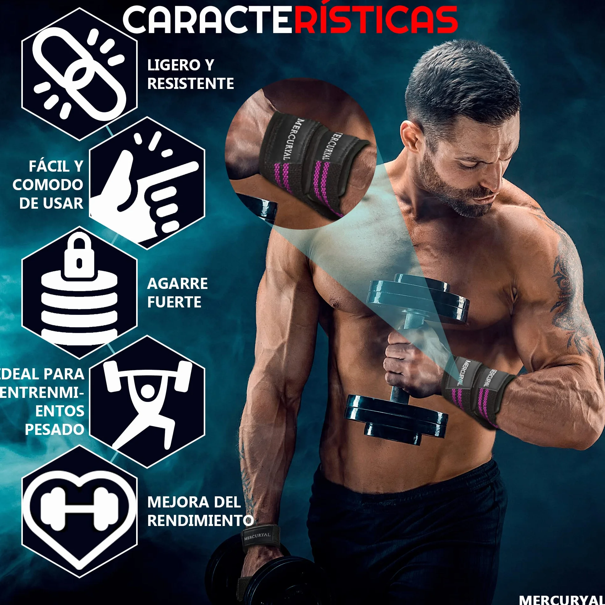 MERCURYAL Straps en 8 Gym pour niveau avancé et professionnel – Straps Powerlifting – Sangles de préhension en forme 8 de gymnastique et poids mort – Complément pour la salle de gym – Accessoires de