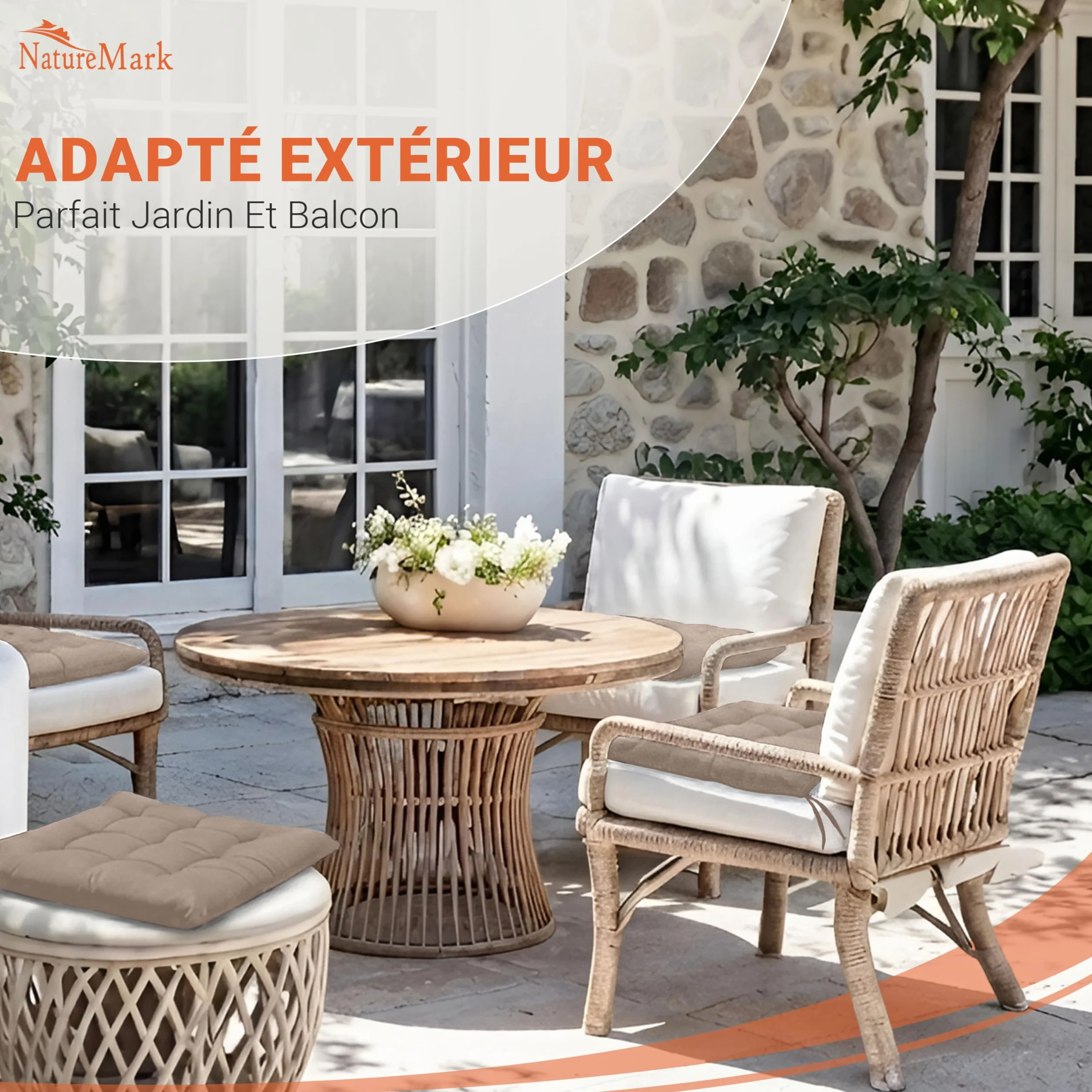 NatureMark Lot de 4 Galettes de Chaises 40x40 cm Coussin de Chaise Épais Sable/Beige