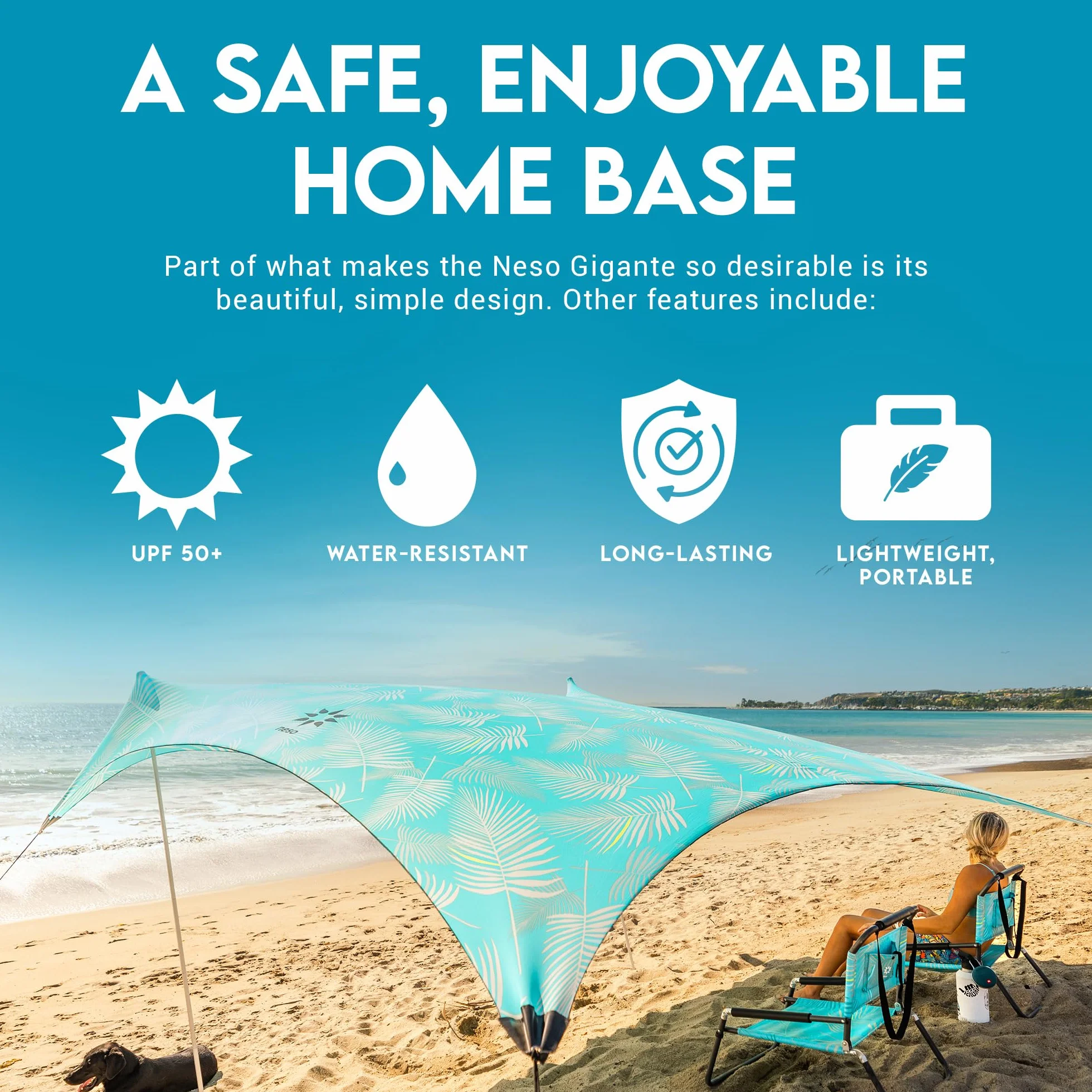Gigante Tente de Plage Neso Tents, 2,5 m (8 pi) de Hauteur, 3,4 m (11 pi) x 3,4 m (11 pi), Coins renforcés et Poche réfrigérée
