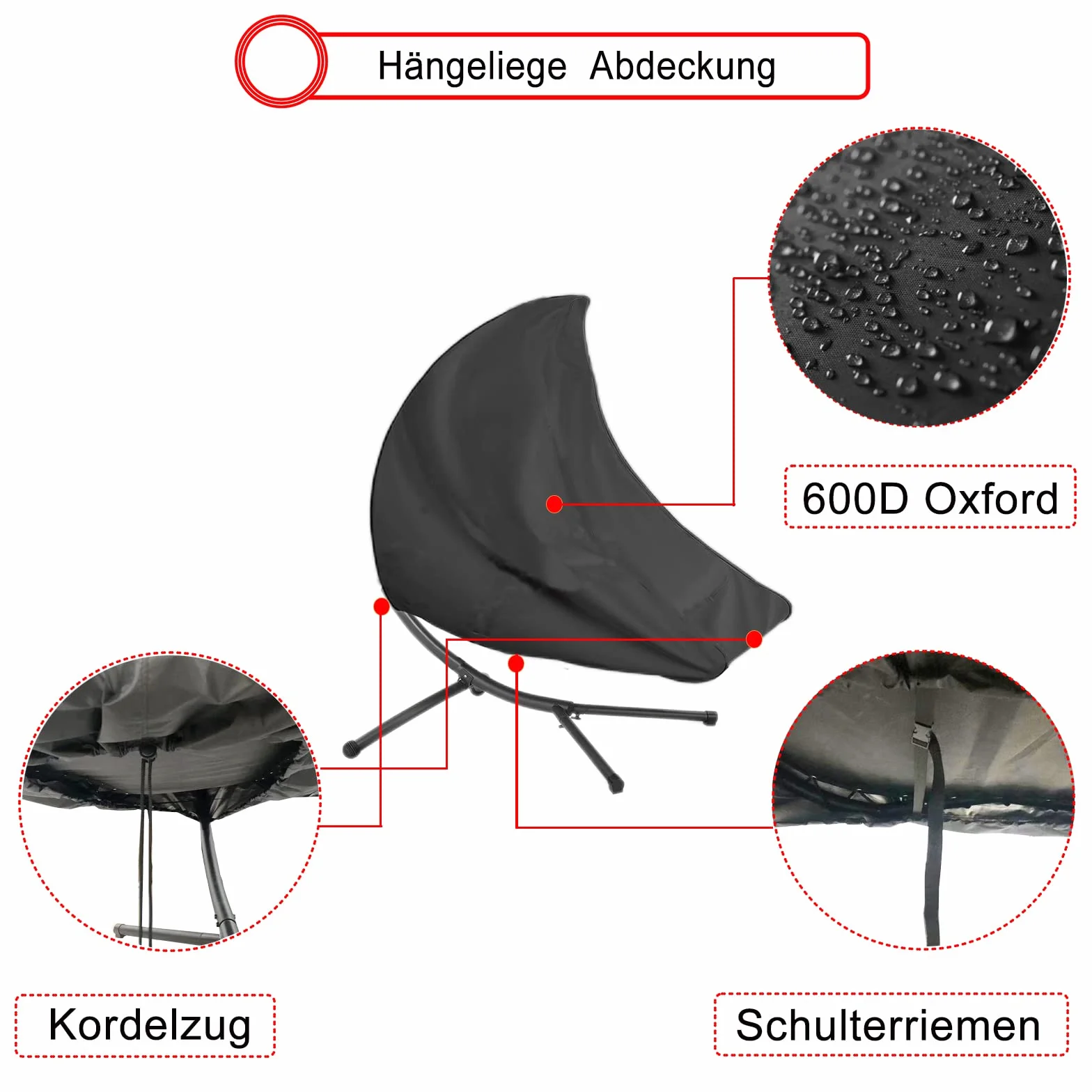 Housse transat suspendu imperméable 600D anti-UV coupe-vent noir