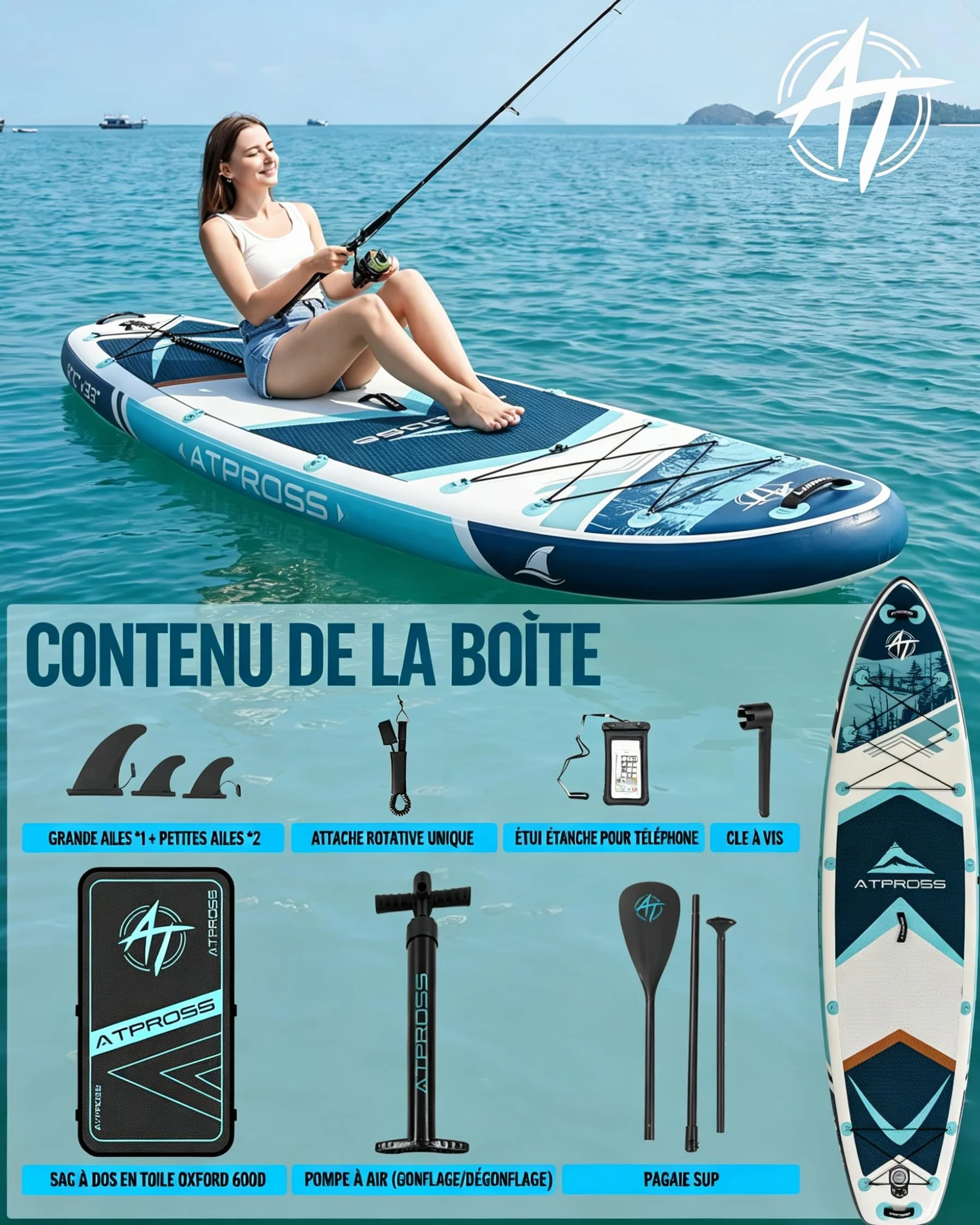 Stand Up Paddle Gonflable Adulte avec Siège Kayak & Accessoires, 320x84cm Planche de Sup Extra Large pour 2 Personnes, Charge 200kg, Kayak Gonflable 2 Places Stable et Antidérapant pour Surf