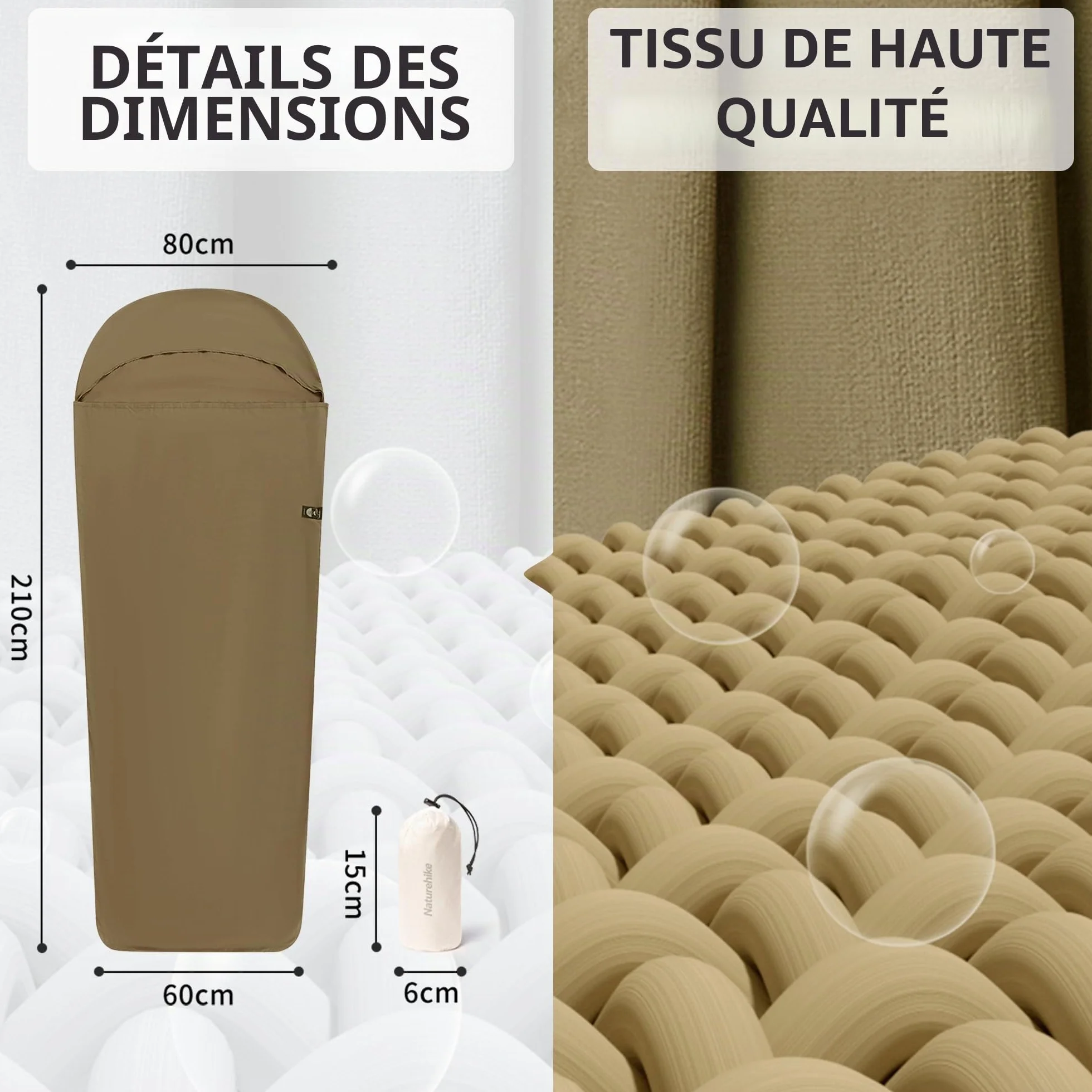 Naturehike Sac de Couchage de Refuge Ultralight Liner Seulement 128g Couverture de Voyage avec Small Pack Size Sac de Couchage Intérieur pour Le Backpacking, Les Auberges, Le Camping