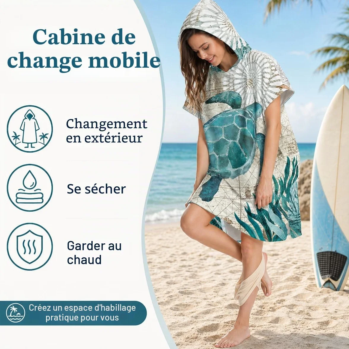 Odot Serviette Poncho de Surf, Microfibre à Séchage Rapide en Tissu Surfing Changement Robe à Capuche Poncho Plage à Langer Peignoir Natation pour Adulte Large