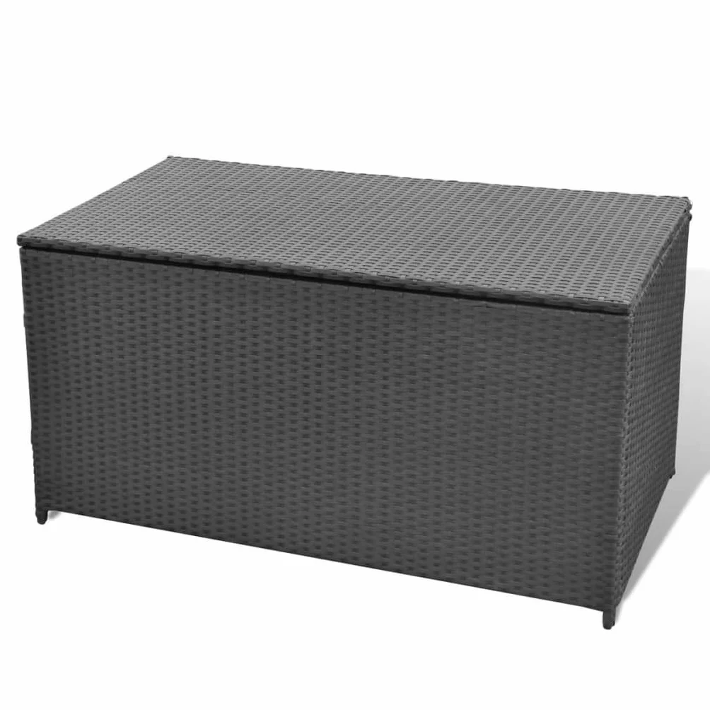 vidaXL Caisse de Stockage Jardin Poly Rotin Noir Banc Rangement