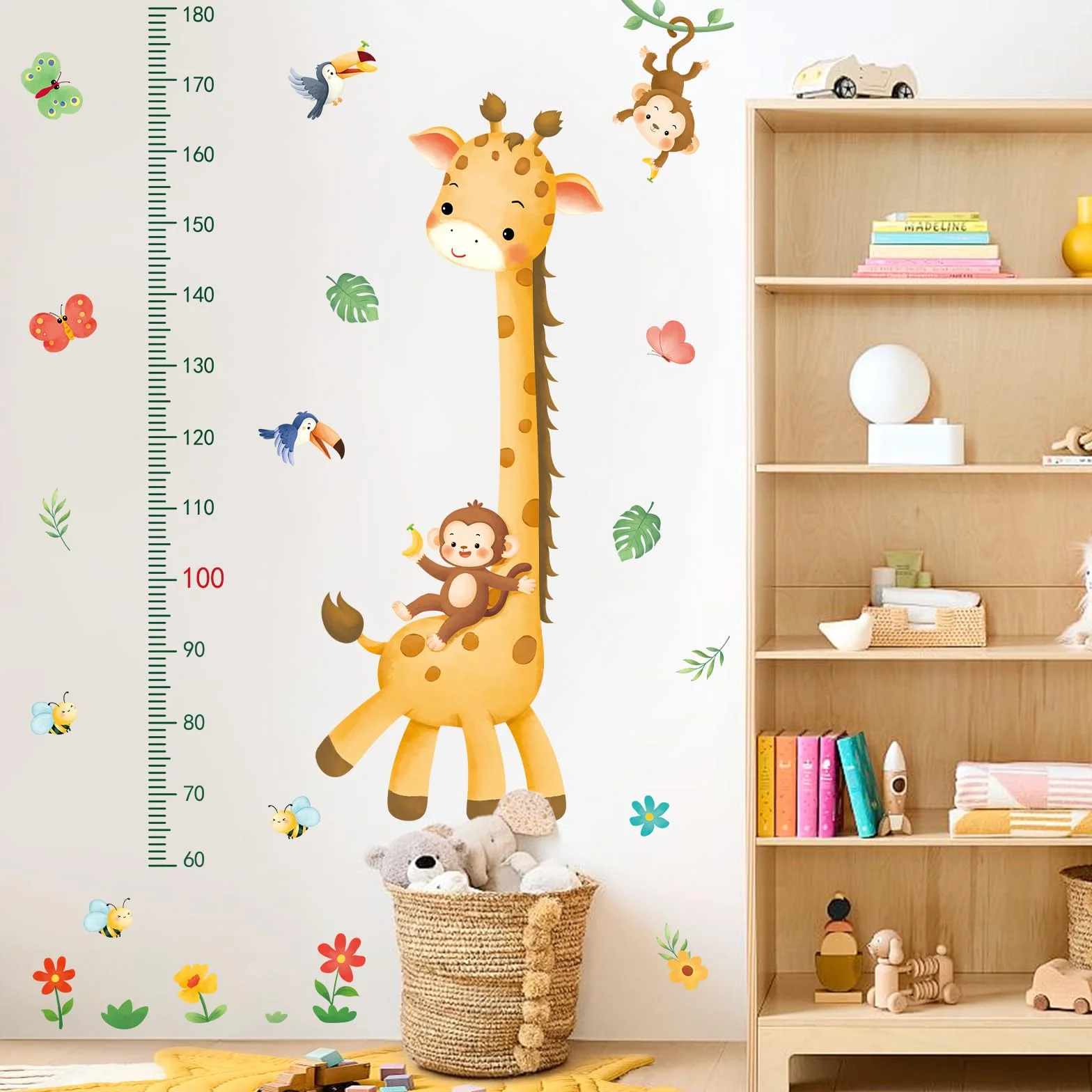 SHUCHING Toise Murale Girafe pour Enfants 60-180CM, Autocollant Mural Hauteur Animaux