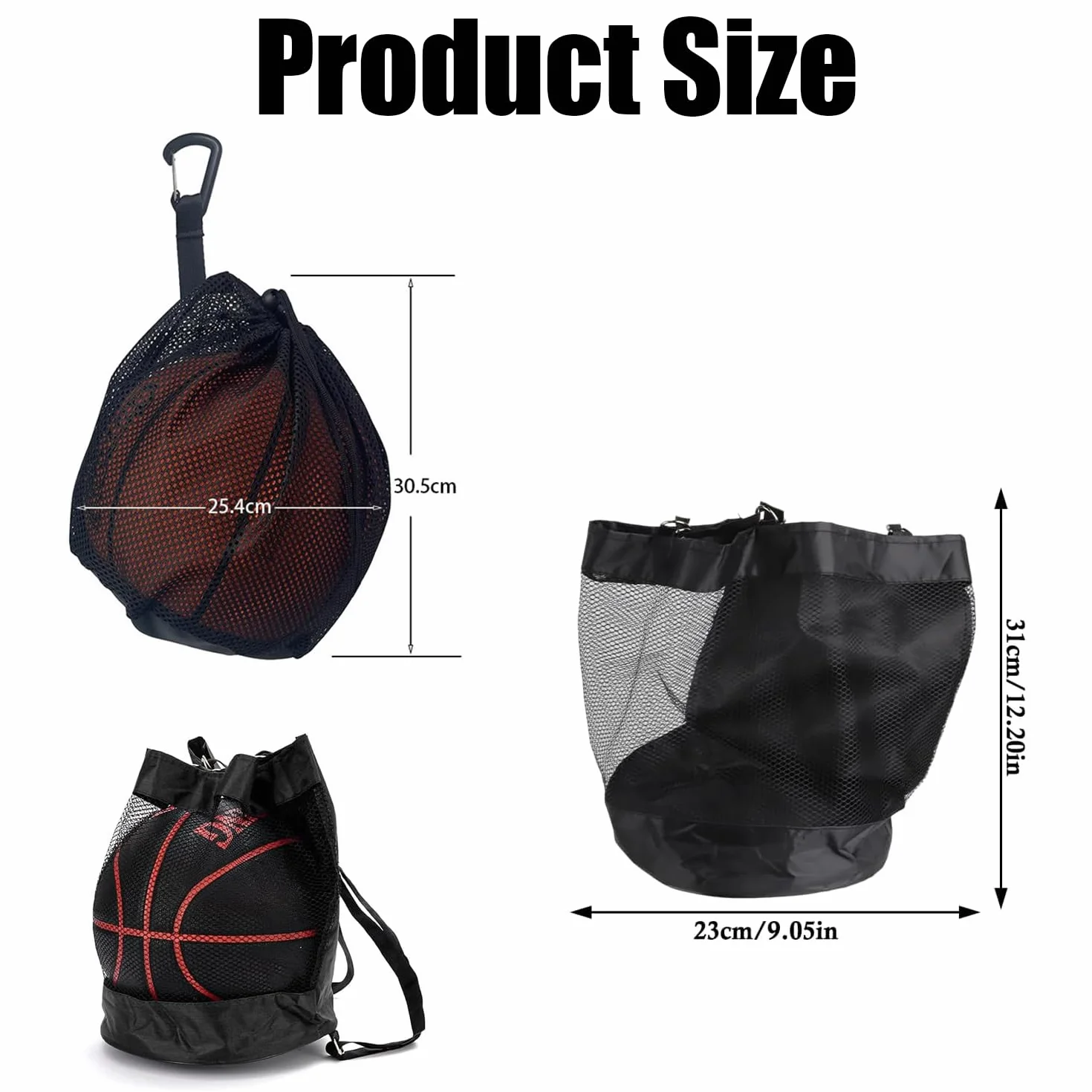 2pcs Sac à Ballons Sac de Football/Basket-Ball/Rugby avec Filet Oxford Résistant et Imperméable Sac de Sport Polyvalent à Ballon en Maille Filet avec Cordon de Serrage et Mousqueton
