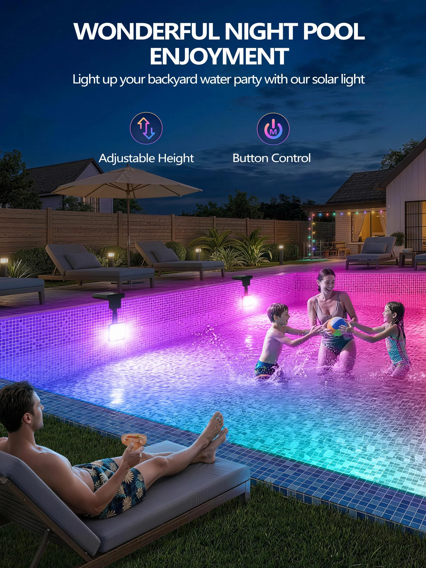 DeeprBlu 2 en 1 Lumiere Piscine Solaire avec Thermomètre Éclairage Submersible 10 Modes