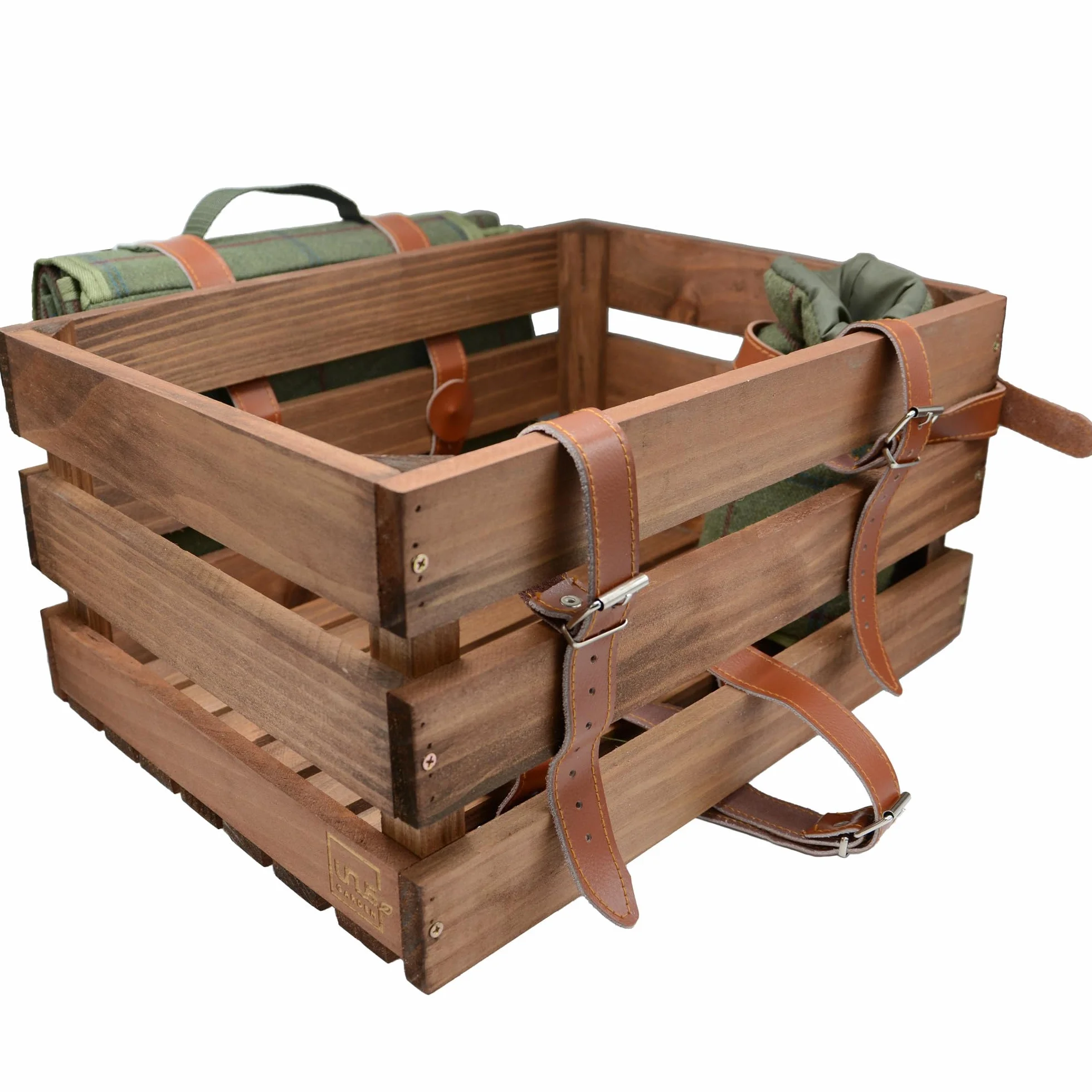 UNUS Caisse pour vélo avec panier arrière en bois, couverture de pique-nique et porte-bouteille