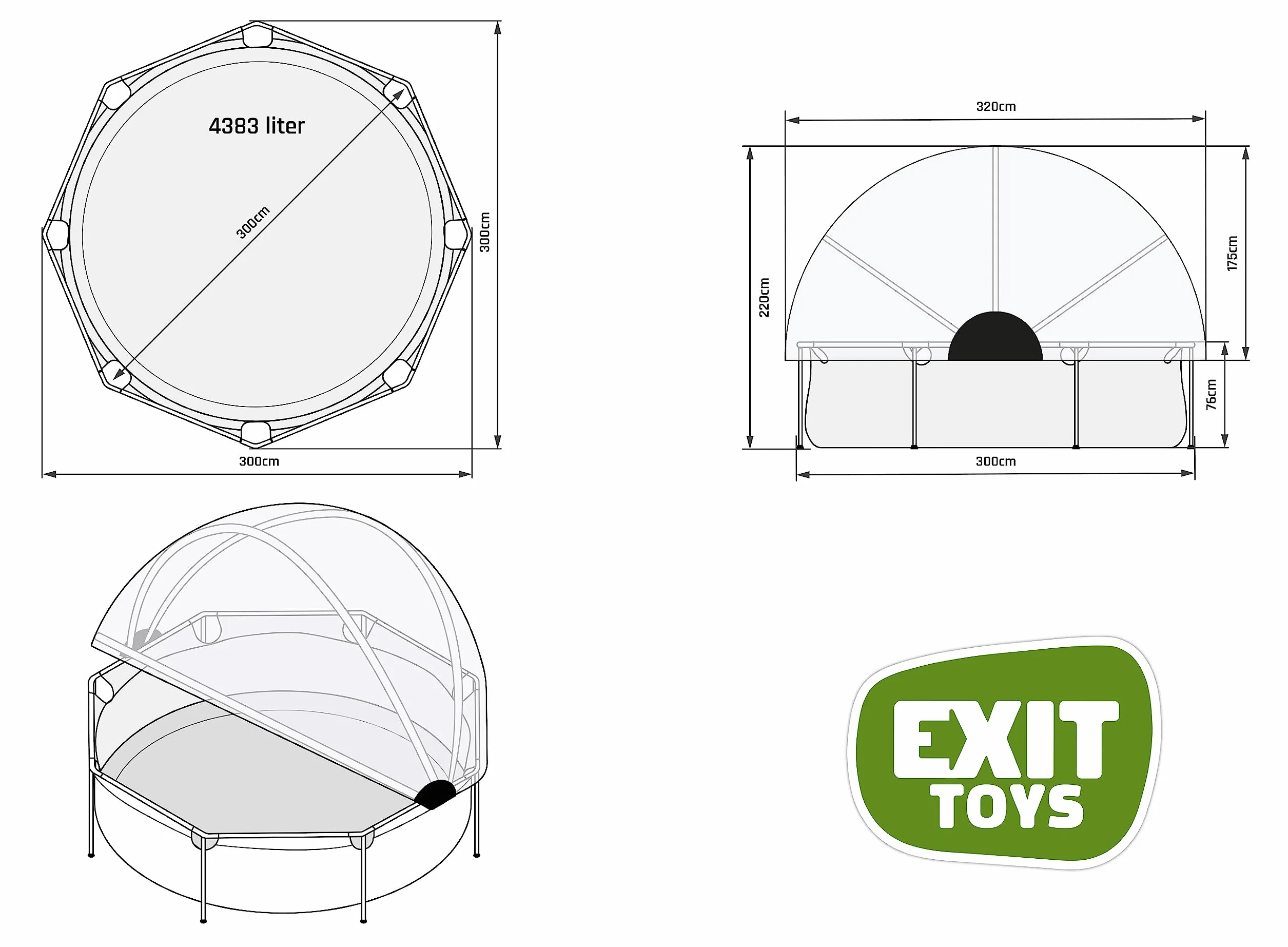 EXIT Toys Piscine Hors Sol Ronde ø 300 cm avec Dôme-Bâche et Pompe Filtrante Cadre en Acier