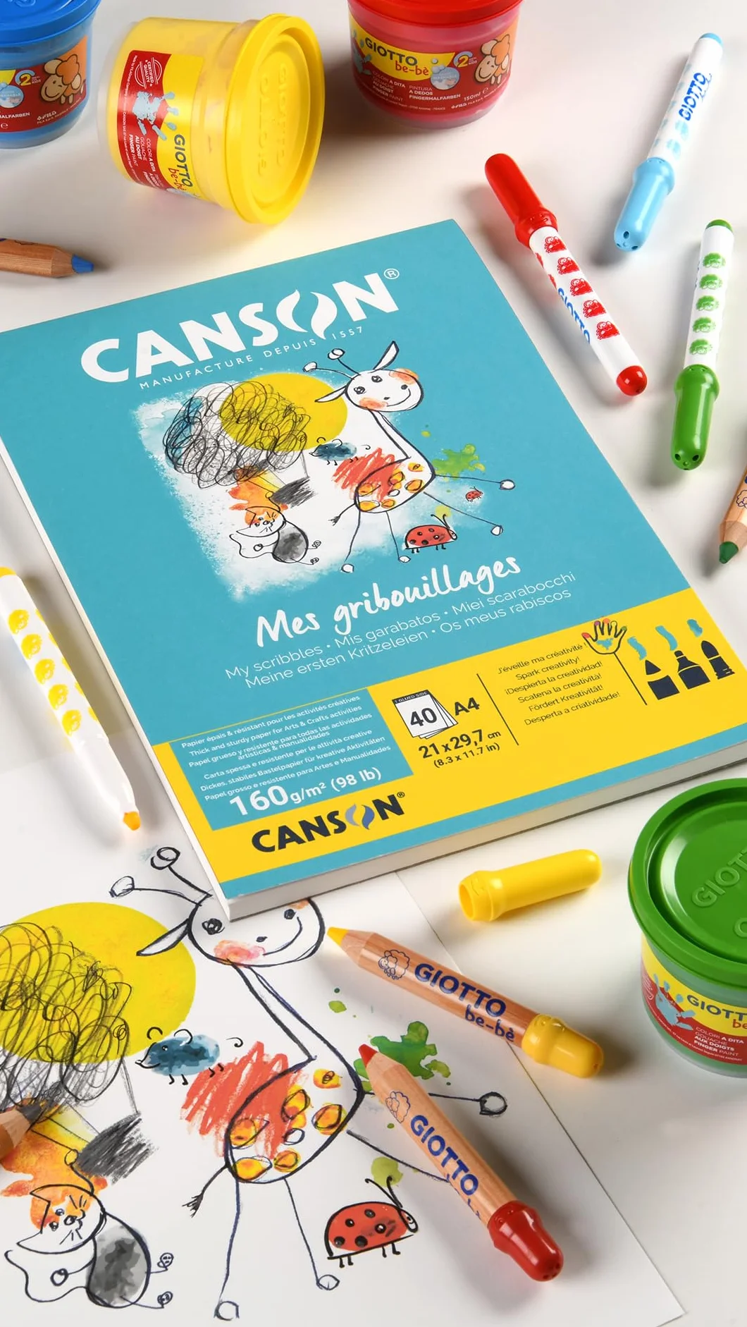 CANSON Mes Premiers Gribouillages Bloc A4 40 feuilles 160g/m²