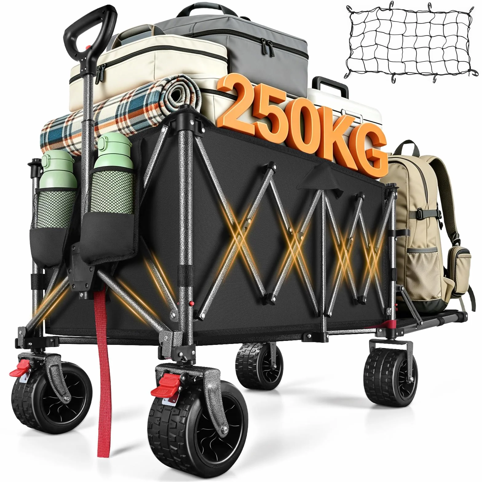 Chariot Pliable 260L 250KG, Chariot de Plage Tout-Terrain Léger 13KG, Roues Large 17cm