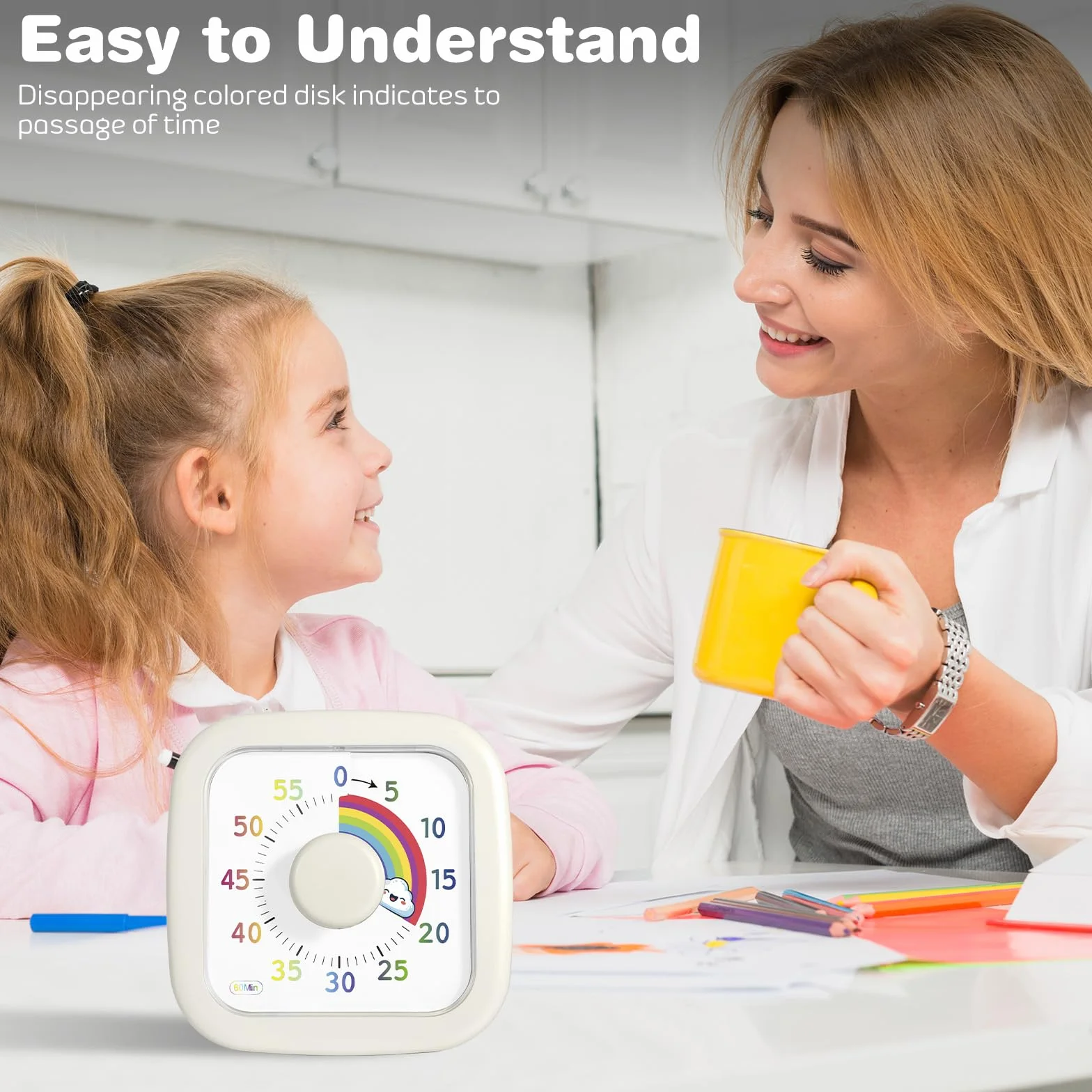 ZLPBAO Visual Timer pour Enfants, Minuteur 60 Minutes avec Motif Arc-en-Ciel pour Cuisine Classe