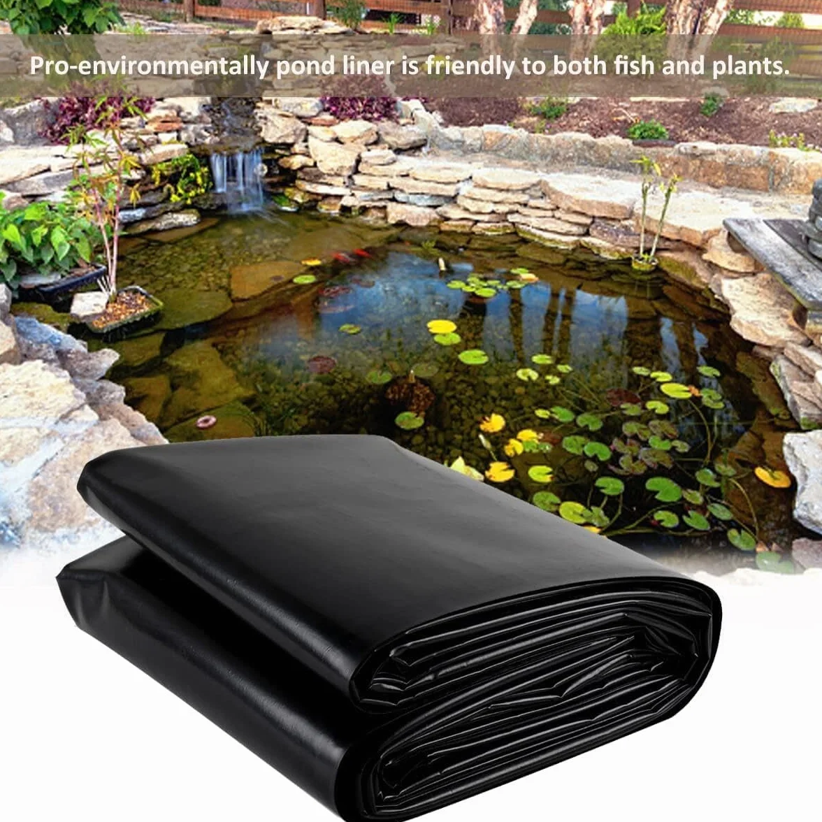 Bâche de Bassin Grand Bassin à Poissons Piscines Membrane Renforcée LLDPE Noir 7.6m x 6m