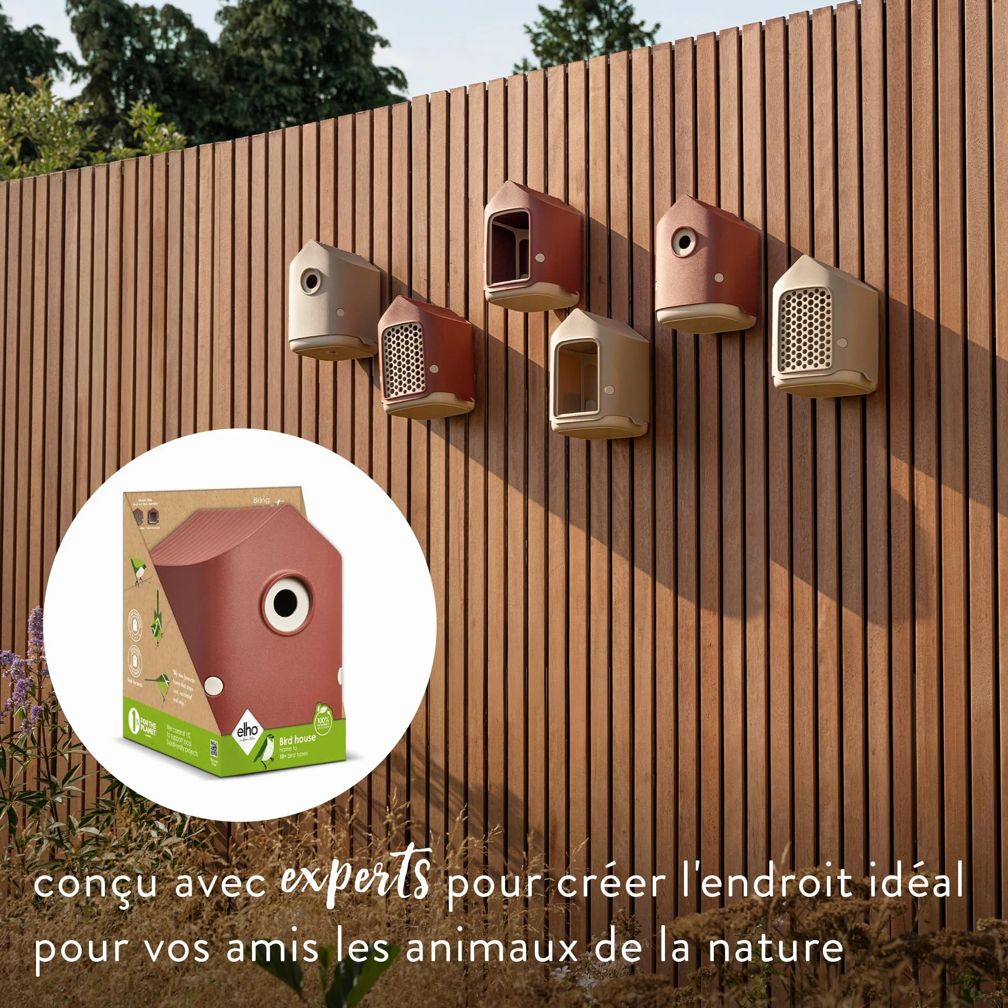 Elho Cosy Bird House 18cm - Nichoir Oiseaux Exterieur - Plastique 100% Recyclé - Rouge/Tuscan Red