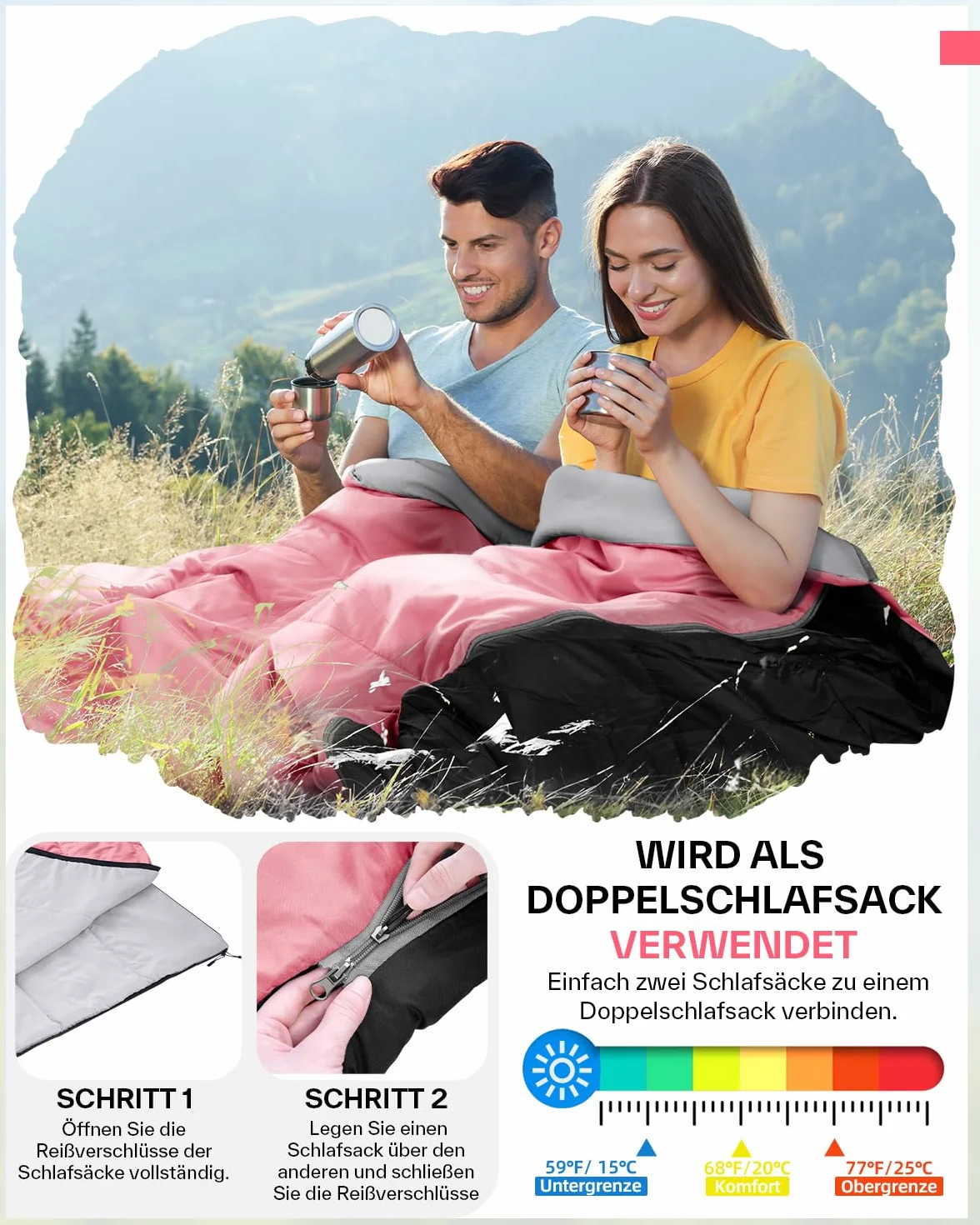Sac de Couchage: Sportneer l'été Sac de Couchage Adulte 15℃~25℃ Compact Ultralight Enfant Adulte pour Camping Hiking Trekking Randonnée Extérieur