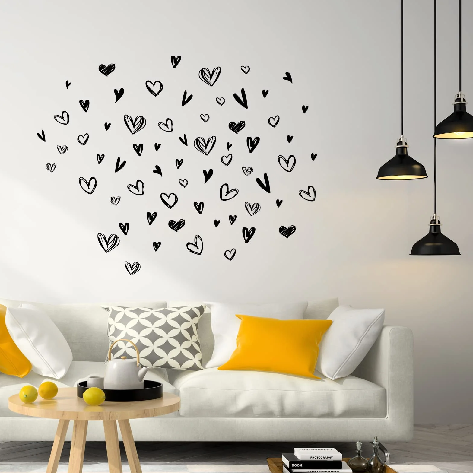 Stickers Muraux Noir et Blanc Amour Vinyle Mural Amovibles 29x90cm