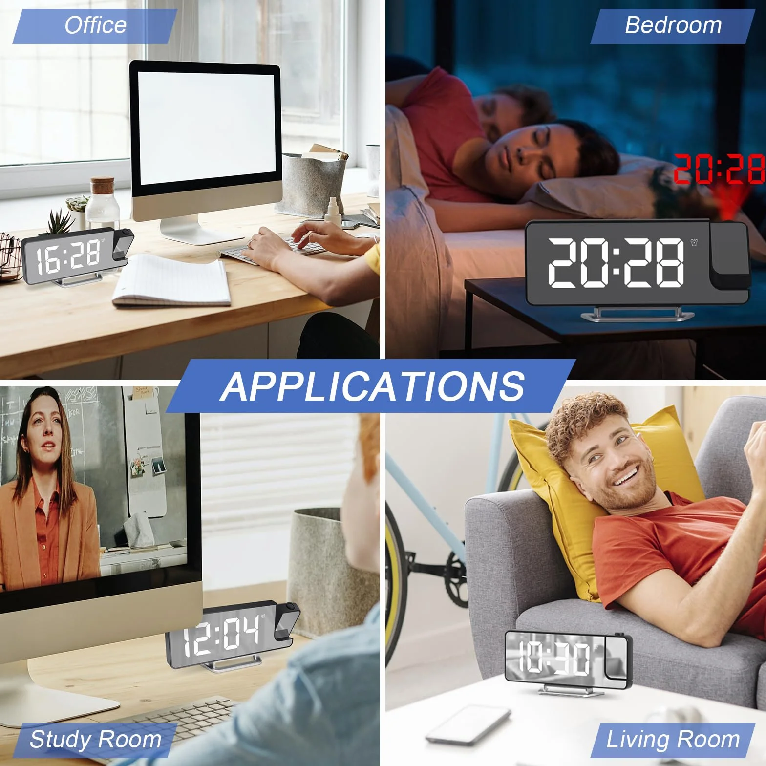 Cuteefun Réveil Projecteur Plafond LED avec Affichage Température Snooze 12H/24H