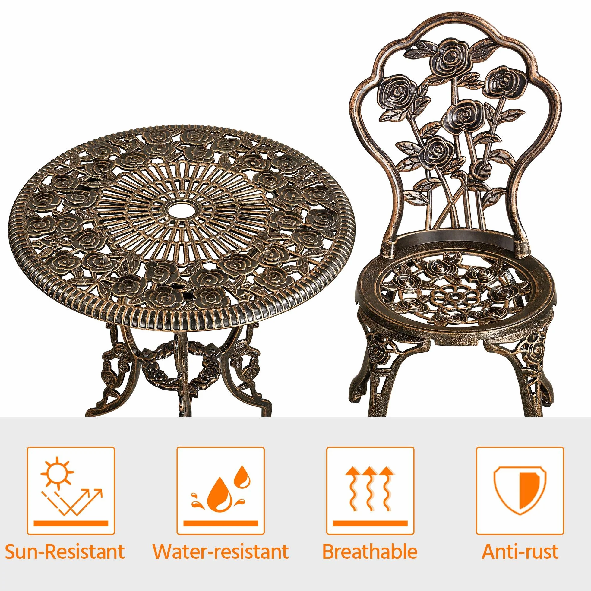 Yaheetech Ensemble de Table et Chaise Salon de Jardin Balcon Kit de Bistro 2 Chaises 1 Table en Alliage Aluminium Bronze