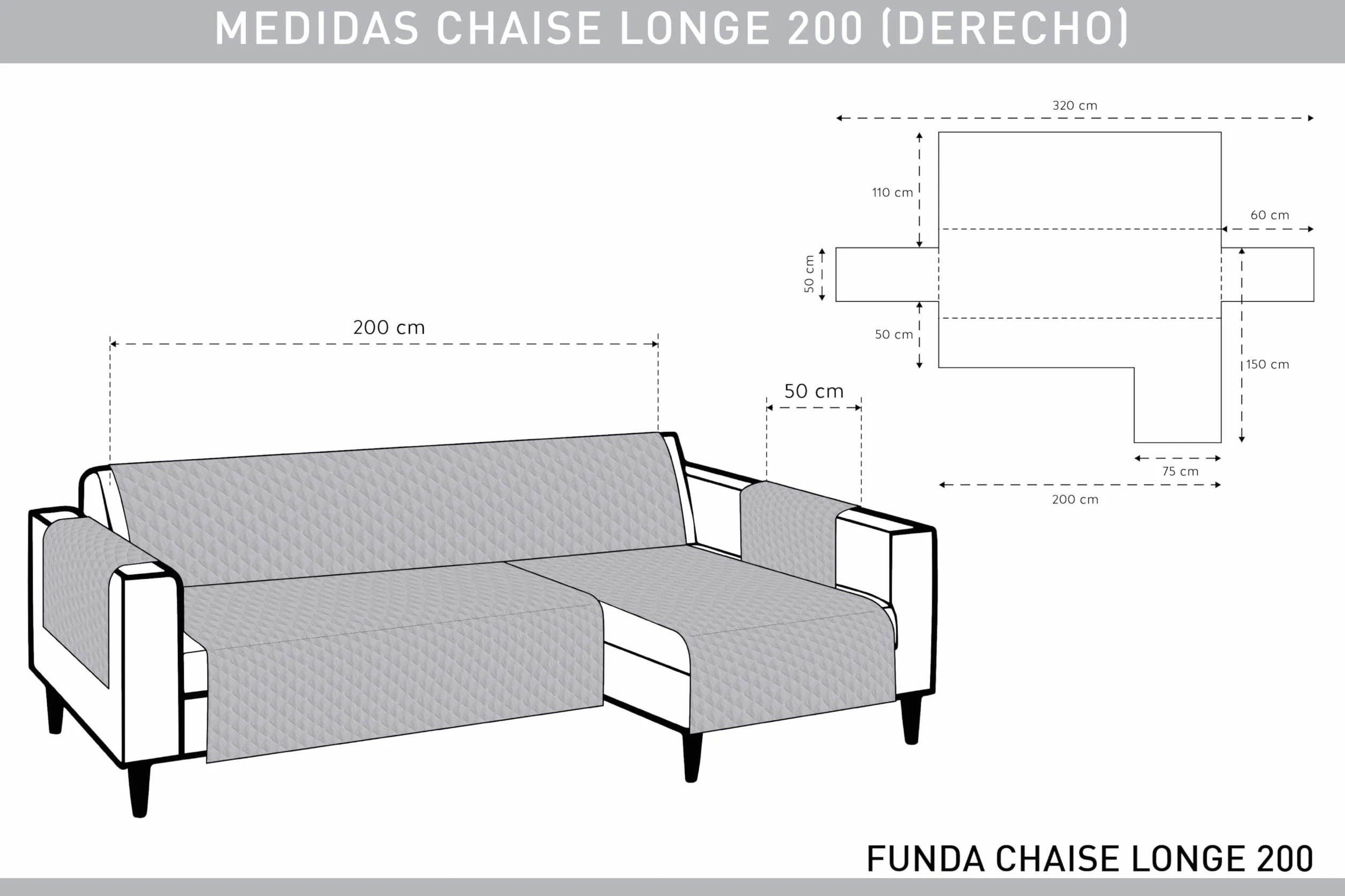 TEXTIL-HOME Housse de Canapé d'Angle Droit Adele 200 cm – Housse Protège-Canapé Réversible Matelassé Noir Anti-Taches Lavable
