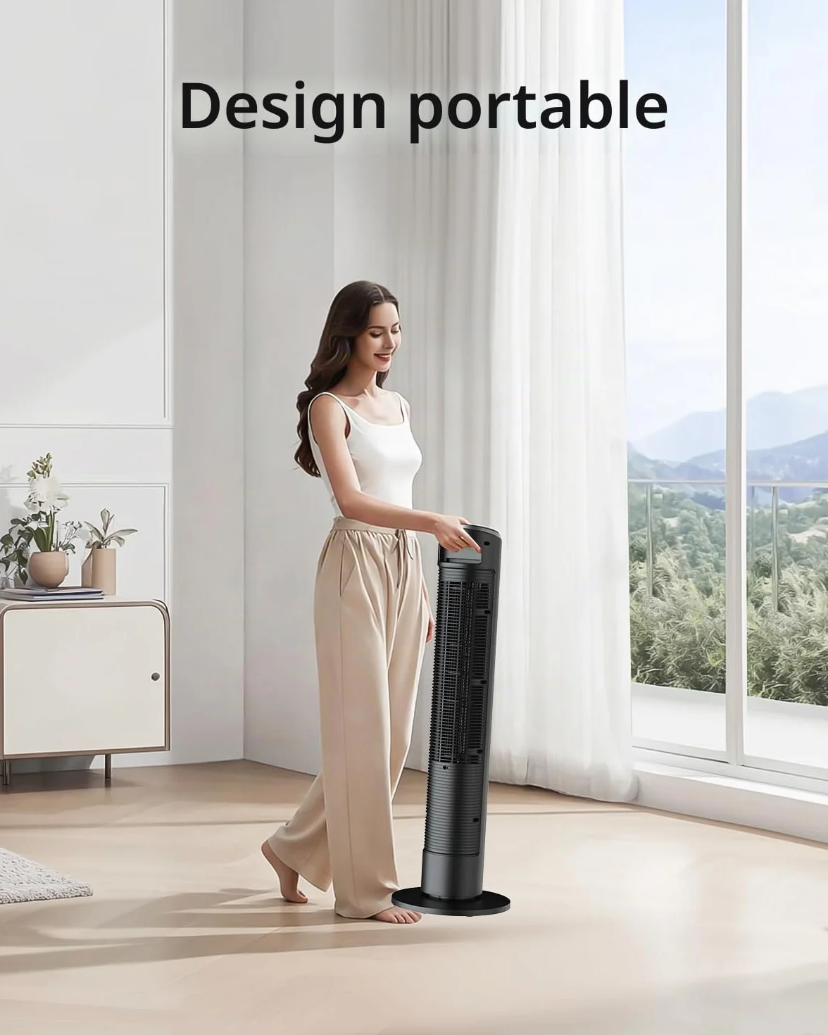 Ateroll Ventilateur Colonne Silencieux 91cm Oscillant 90° Télécommande 4 Vitesses 3 Modes Minuterie 12H Écran LED