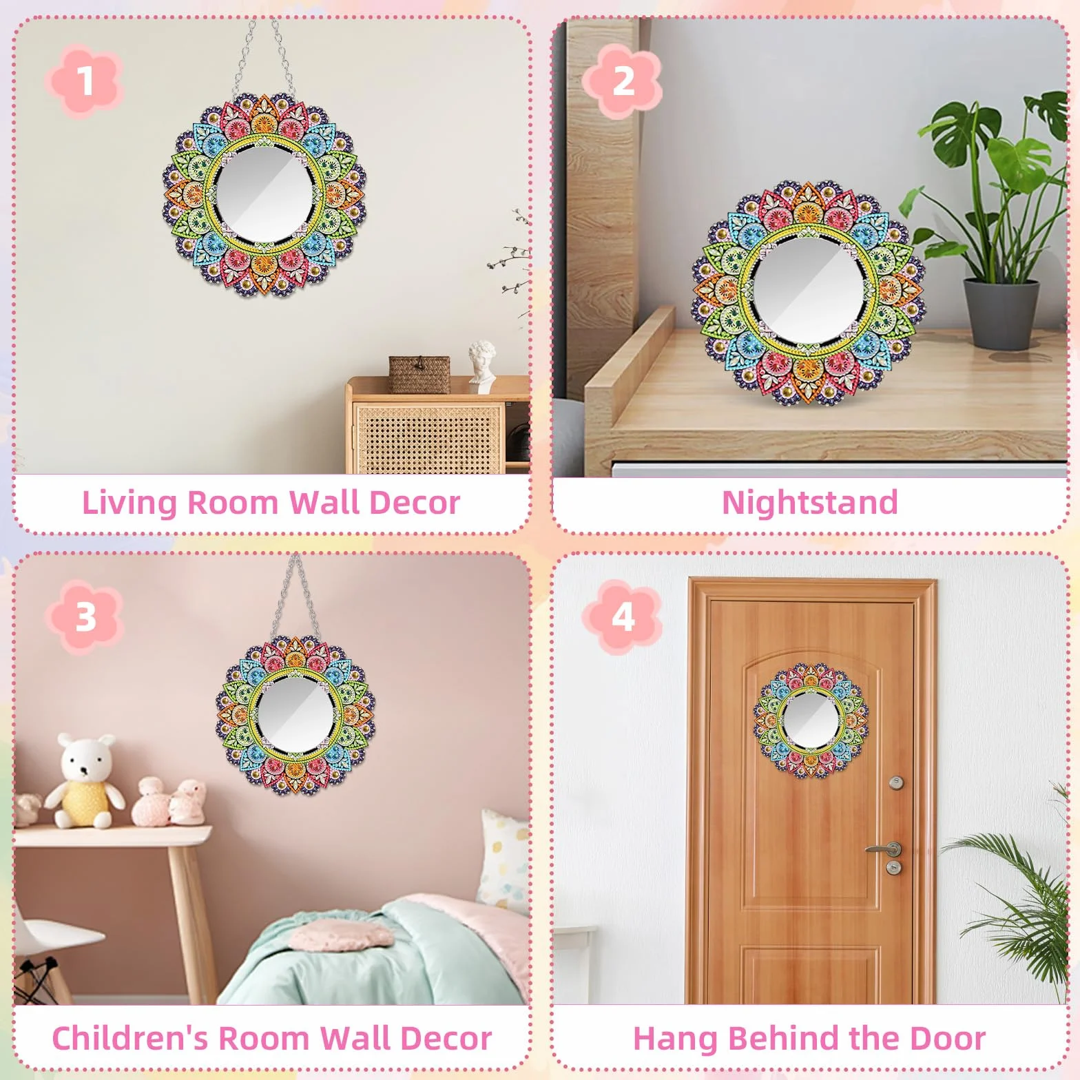Starvortex 5D Diamond Painting Mirror Kit, Décoration Cristal DIY Mandala Miroir Maquillage, Activité Manuelle Enfant