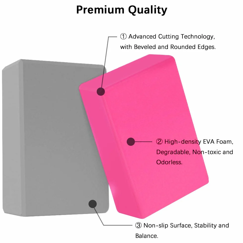 Lot de 2 blocs de yoga en mousse EVA haute densité antidérapants avec sangle de yoga et anneau en D en métal pour améliorer l'équilibre et la flexibilité pour le yoga, le pilates, la