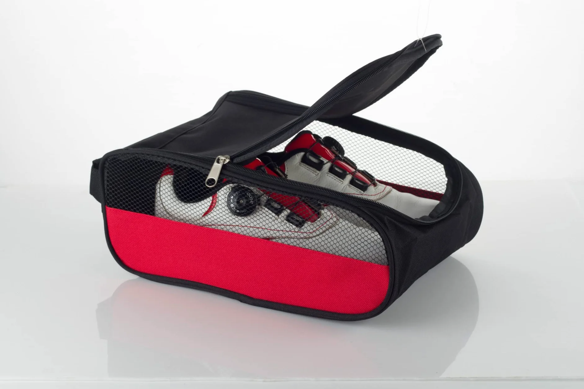 Sac à Chaussures de Golf Homme Femme, Sac de Transport à Fermeture éclair avec Ventilation, Voyage Rouge et Noir