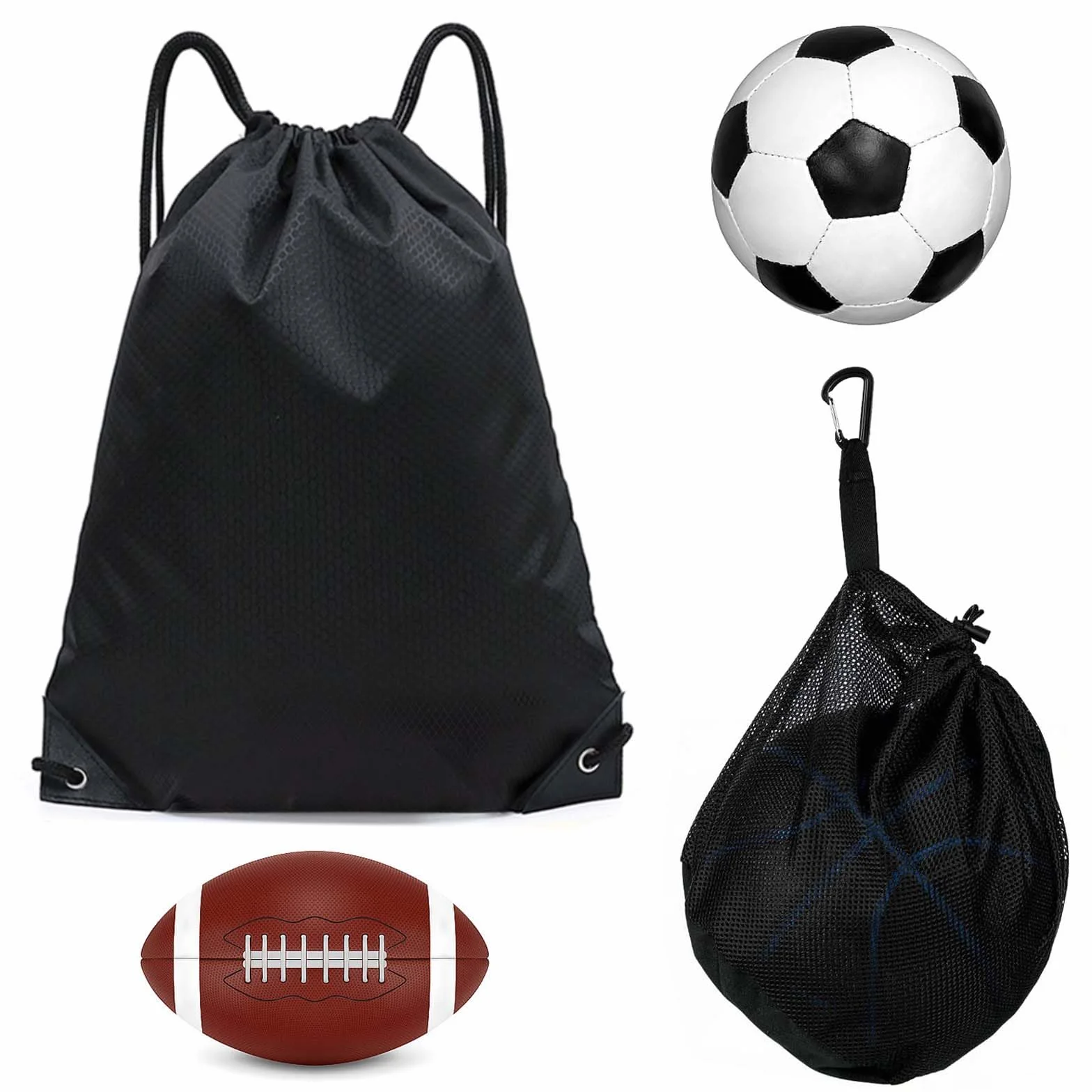 Sac de Foot et Sac De Cordon 2 Pièces Total, Filet Ballon, Sac à Ballon, Sac à Ballon de Foot, Sac de Sport, Sac a Dos Cordon, Sac à Dos de Rangement, Gym Sack