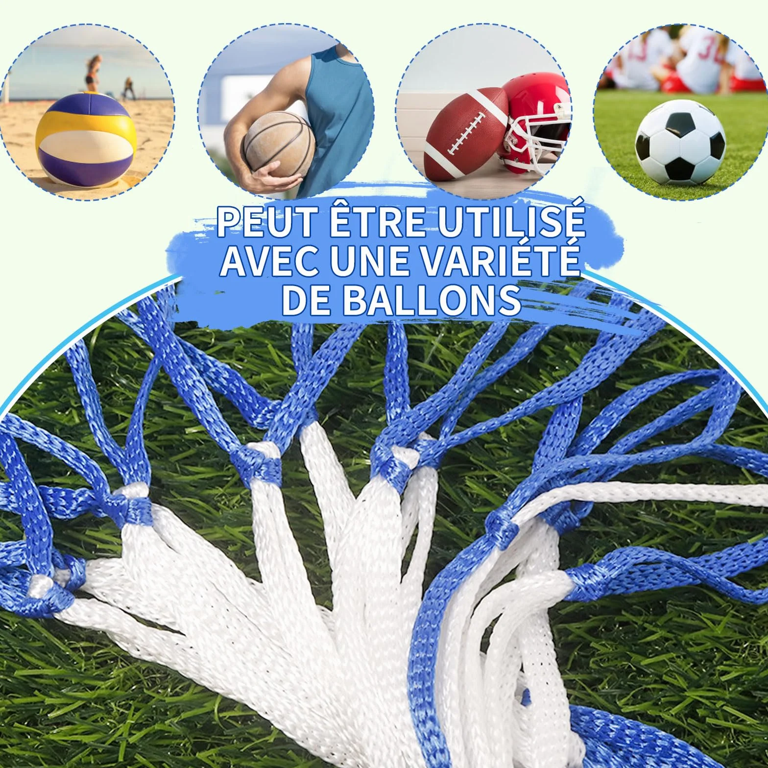 FlyWave Filet Ballon de Foot, Sac à Ballon, Rangement Ballon, Filet Pare Ballon, Sac Ballon de Basket, Filet de Foot, 1-10 Ballons, Nylon Réutilisable