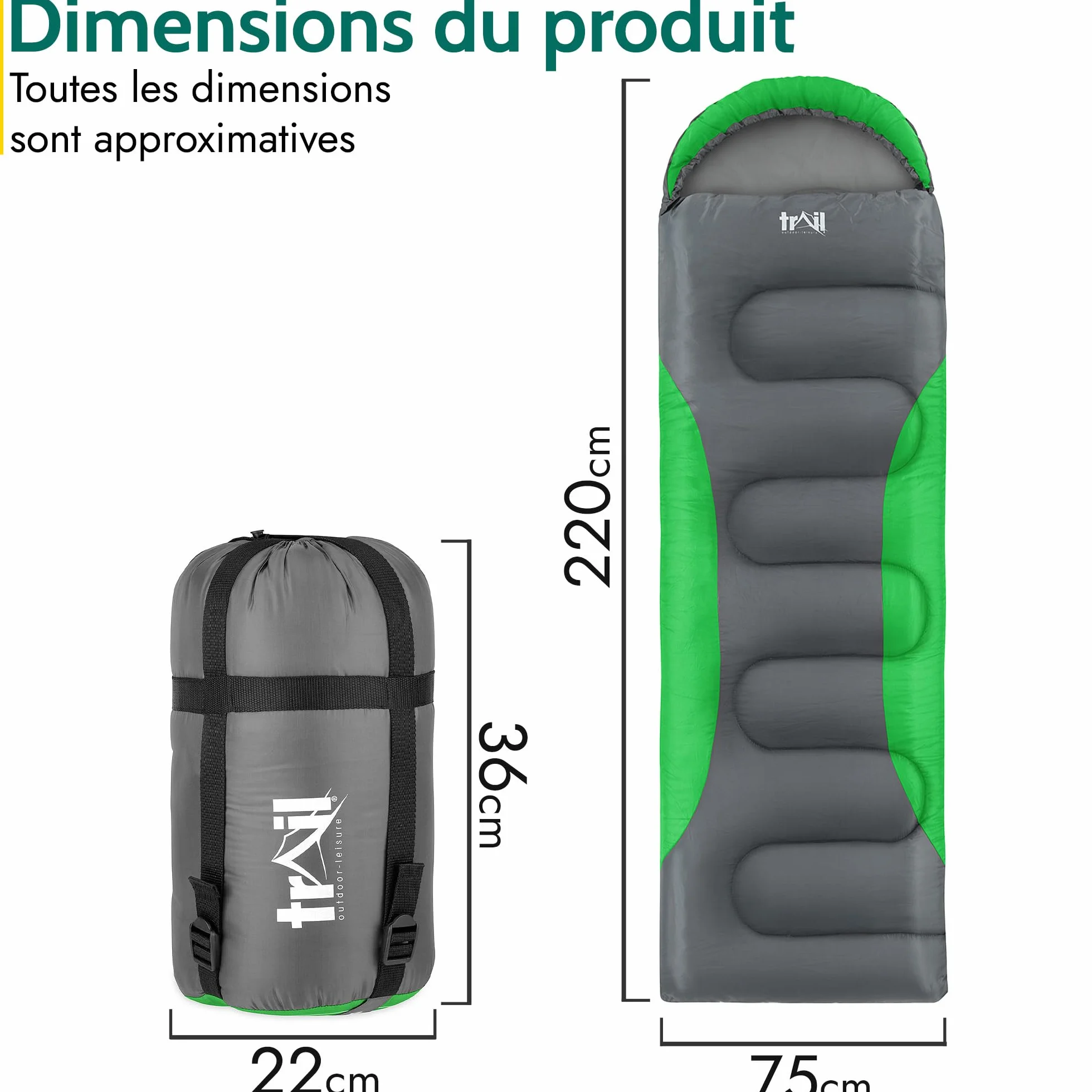 Trail Sac de Couchage Alpine avec Capuche de 250 g (3 Saisons) – Sac de Couchage Adulte Léger avec Capuche et Sac de Rangement
