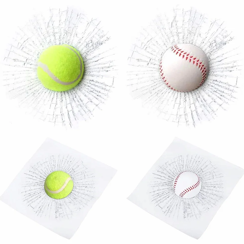 2pcs Verre Cracked Verre Autocollant 3D de Base-Ball de Verre brisé Autocollants Voiture drôle Autocollants Balle de Tennis Prank Stuff Verre concassé Autocollants