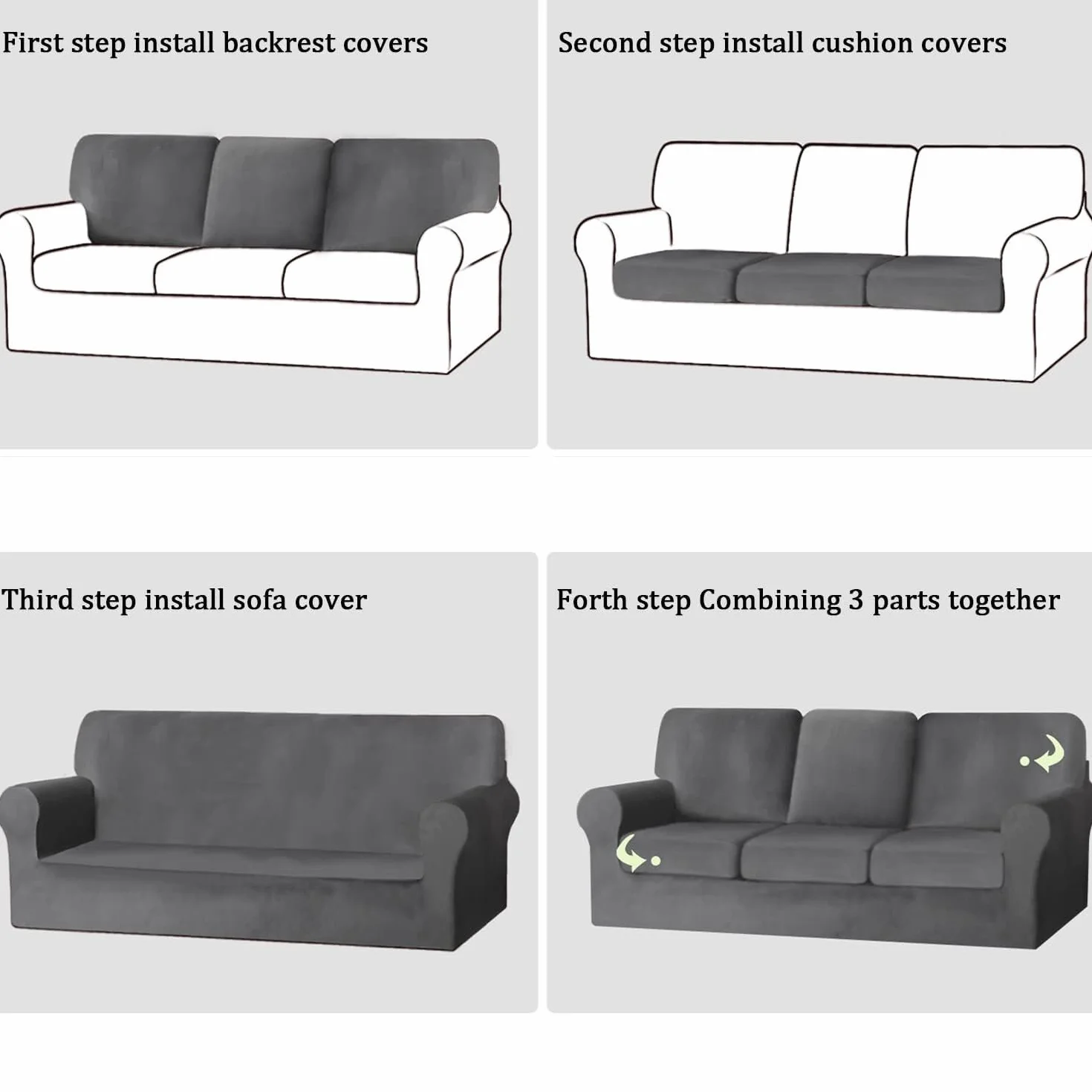 Housse de canapé 2 places extensible 5 pièces avec coussins séparés housses dossier, remplacement salon Bianco