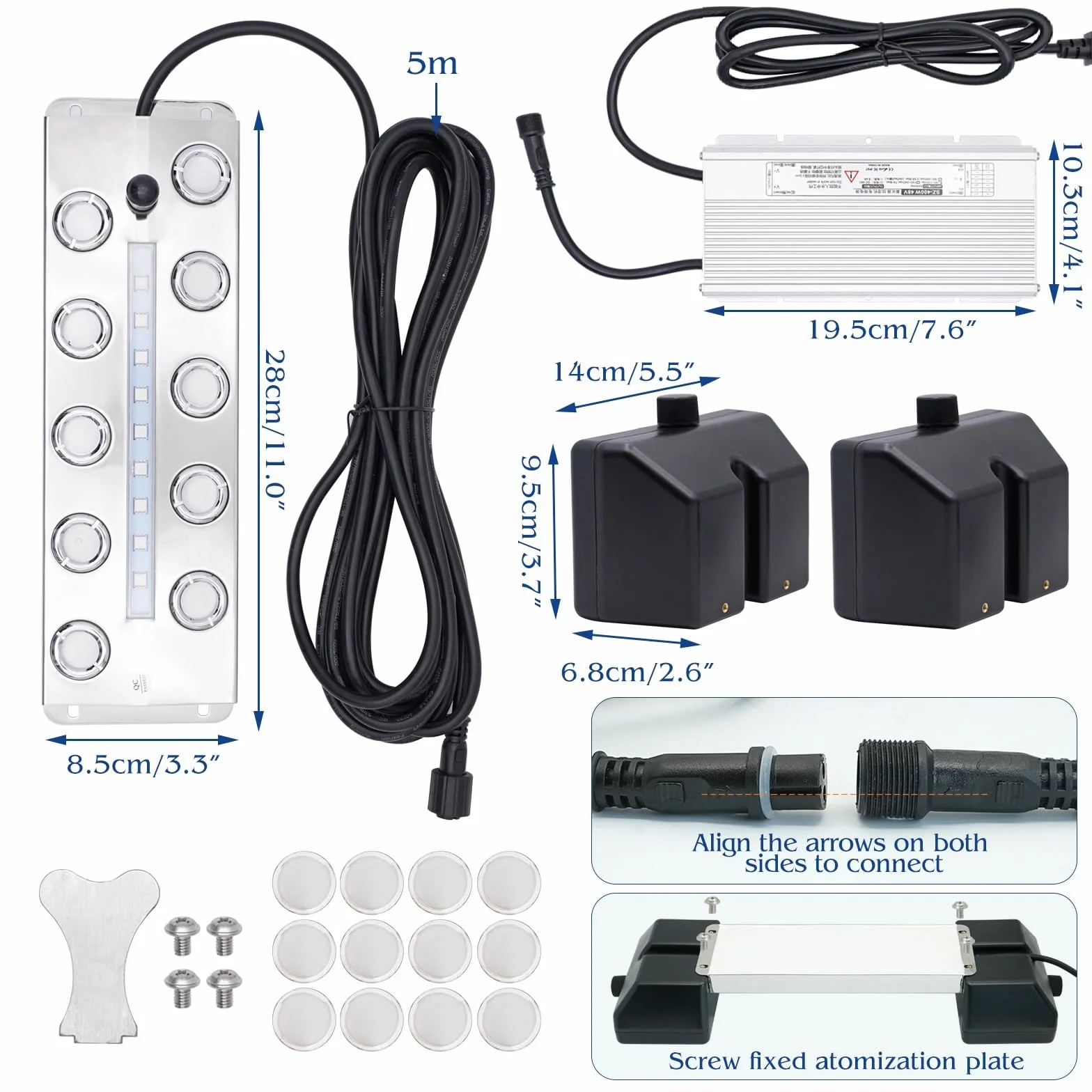 Brumisateur À Ultrasons en Métal 7L/H Greenhouse Fogger Humidifier avec 10 LED Colorées Alimentation 400w