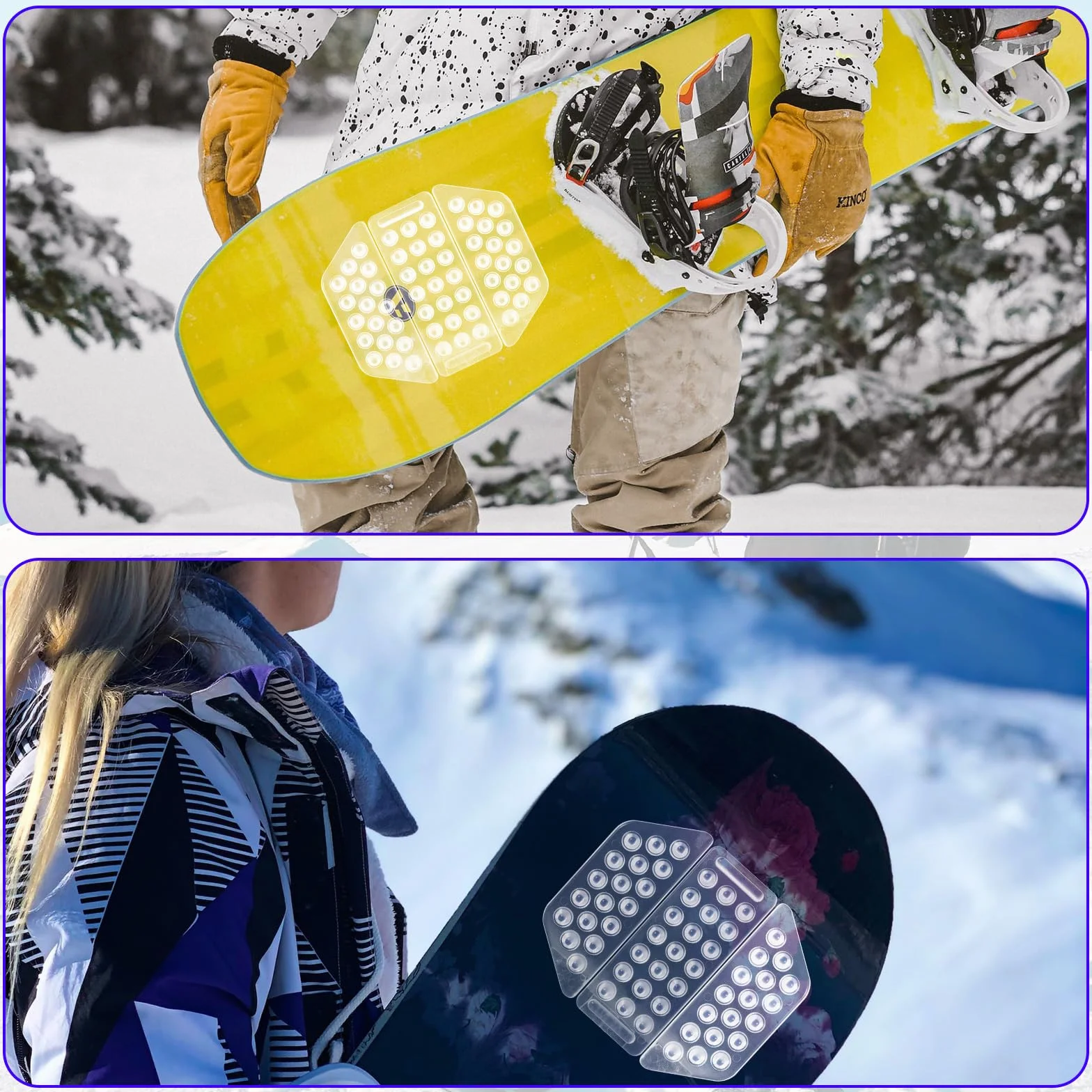 LUTER 6 Pièces Pad Snowboard Antidérapant, Transparents Patins de Grip pour Snowboard Antidérapants Auto-Adhésifs Patins à Pointes Offrent une Adhérence Supplémentaire pour le Snowboard Hommes Femmes
