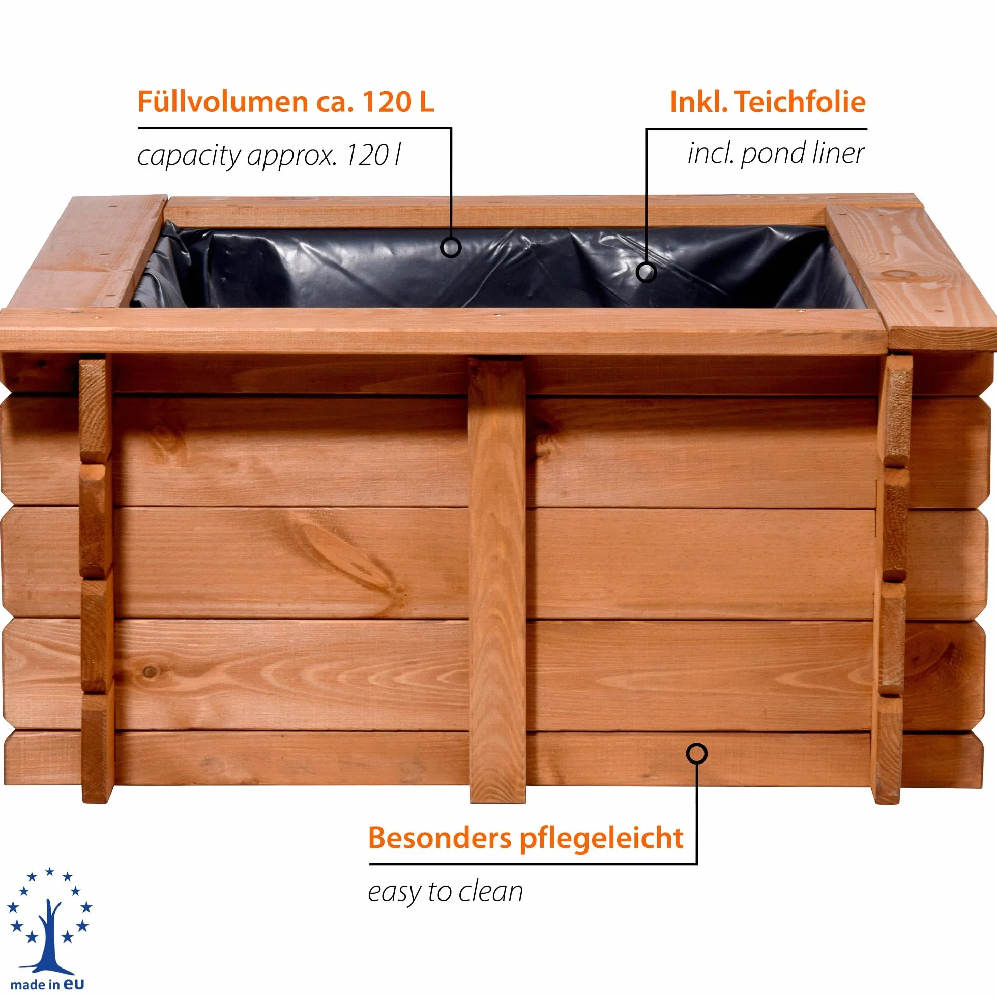 dobar Grand étang carré 78 x 78 x 42 cm Bois Robuste avec bâche pour Bassin Marron