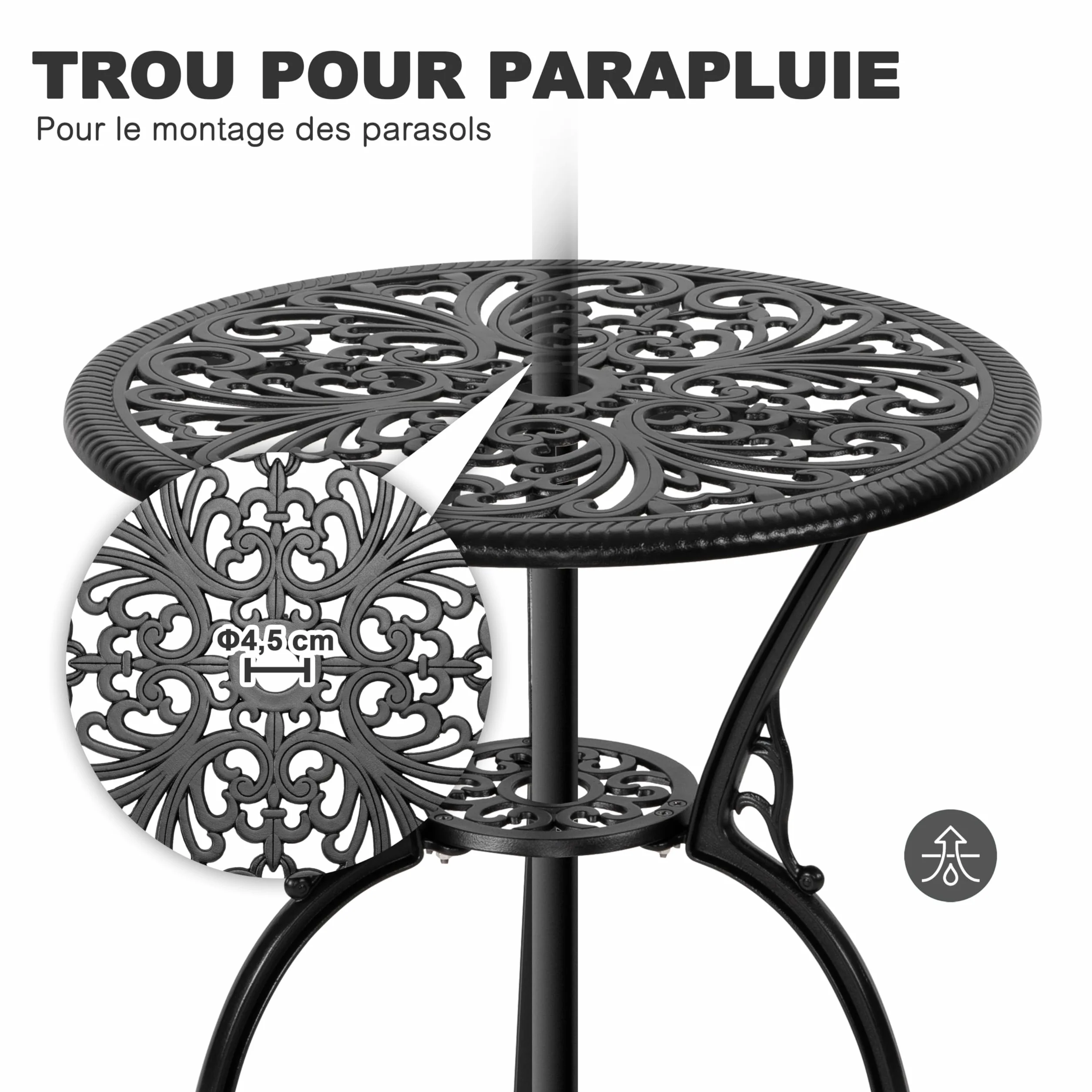 Avestar Ensemble de Jardin 3 Pièces avec Trou pour Parasol, Table et 2 Chaises Vert, Aluminium, Noir