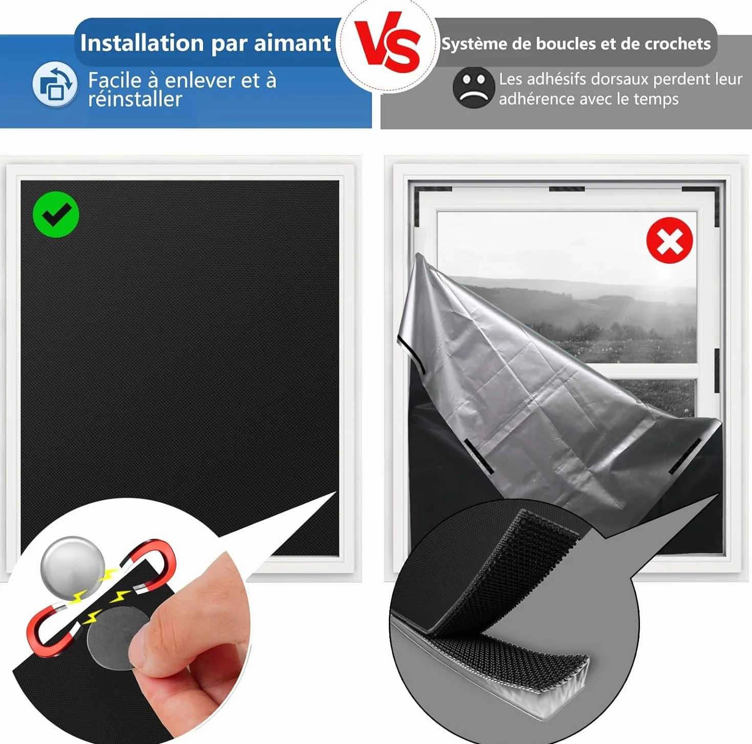 Store Occultant Fenêtre sans Perçage Tissu Isolation BKSAI 100x145CM Protection Solaire