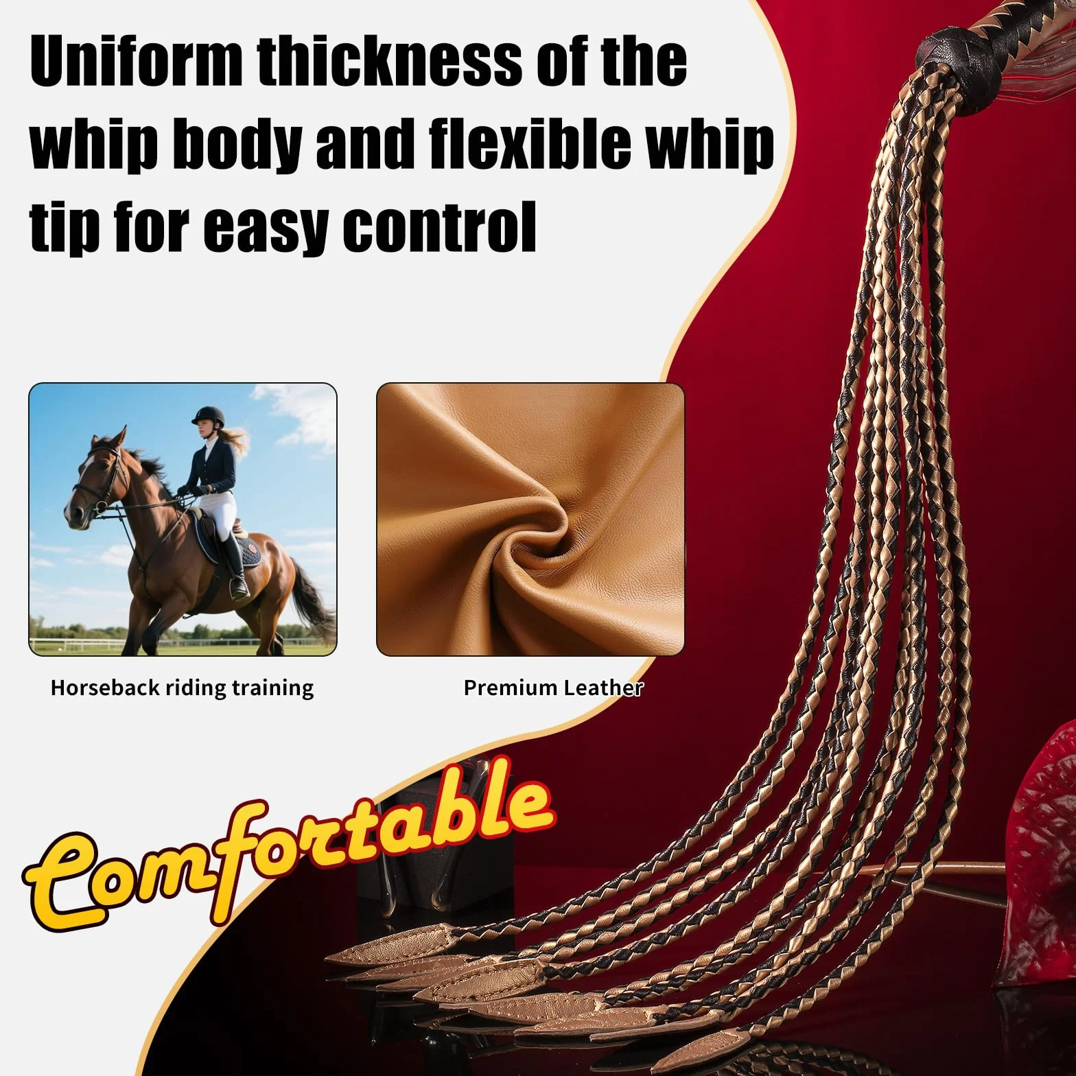 Cravache en Cuir Véritable Chat à Neuf Queues | Manche de 23 cm et Queue de 59 cm Outil Premium pour Cheval Fabriqué à la Main pour l'entraînement et l'équitation