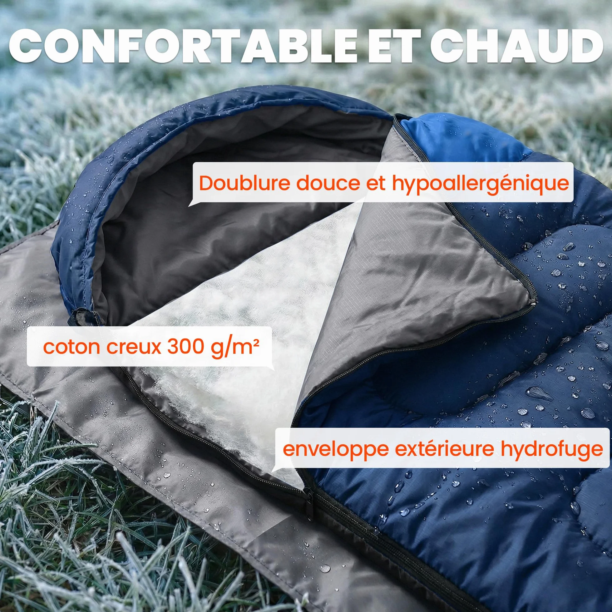 Outsunny Sac de Couchage Adulte Coton Creux 300 g/m² pour Camping Randonnée
