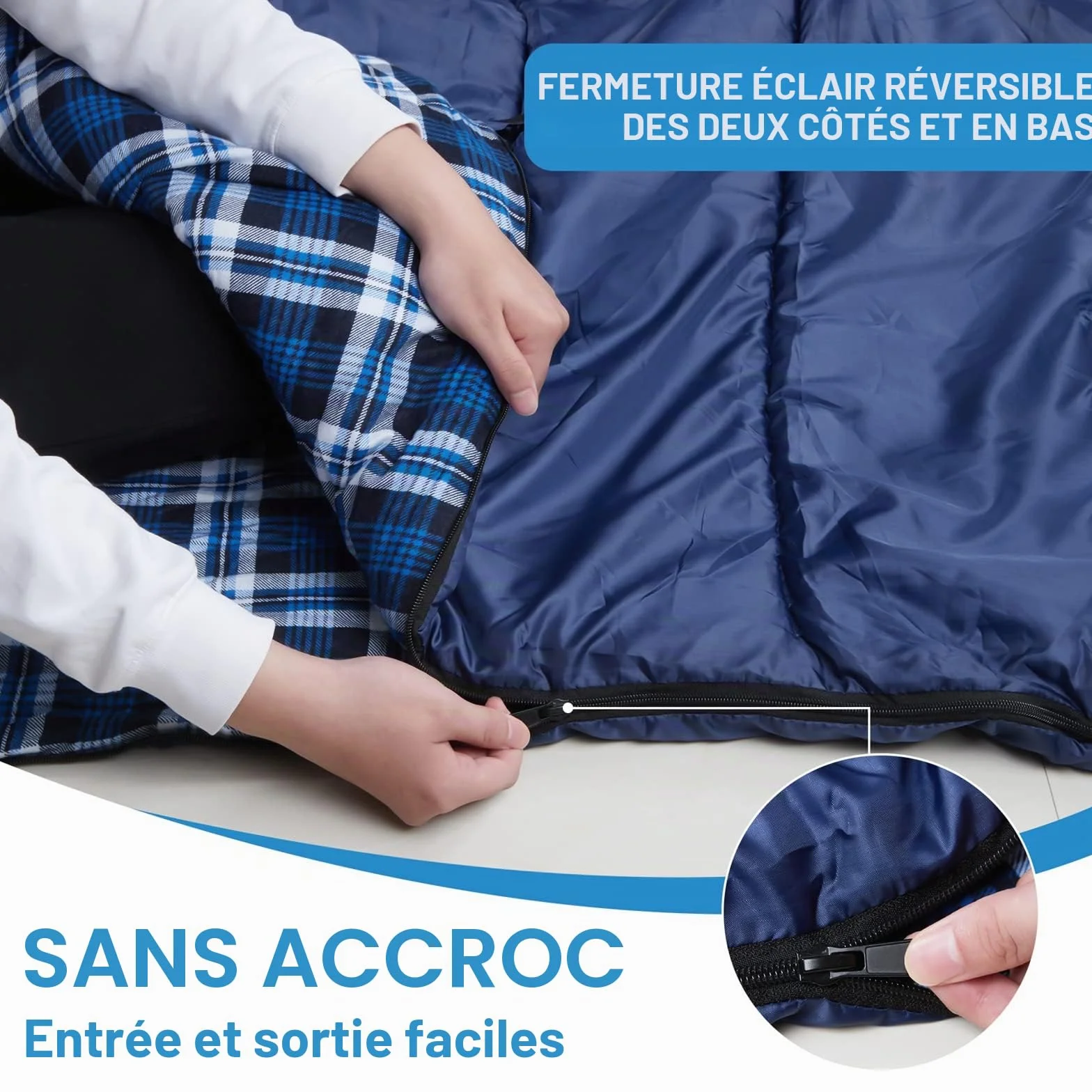Sac de Couchage Double Flanelle Coton Camping Imperméable Reine 2 Temps Froid Adultes
