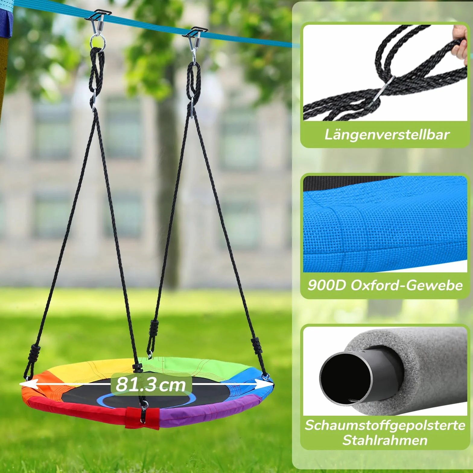 Hapfan Kit d'extérieur, pour enfant, de 15 m, avec poulie de corde, parcours ninja et balançoire, filet d'escalade, échelle d'escalade, anneau de gymnastique, protection des arbres, bleu