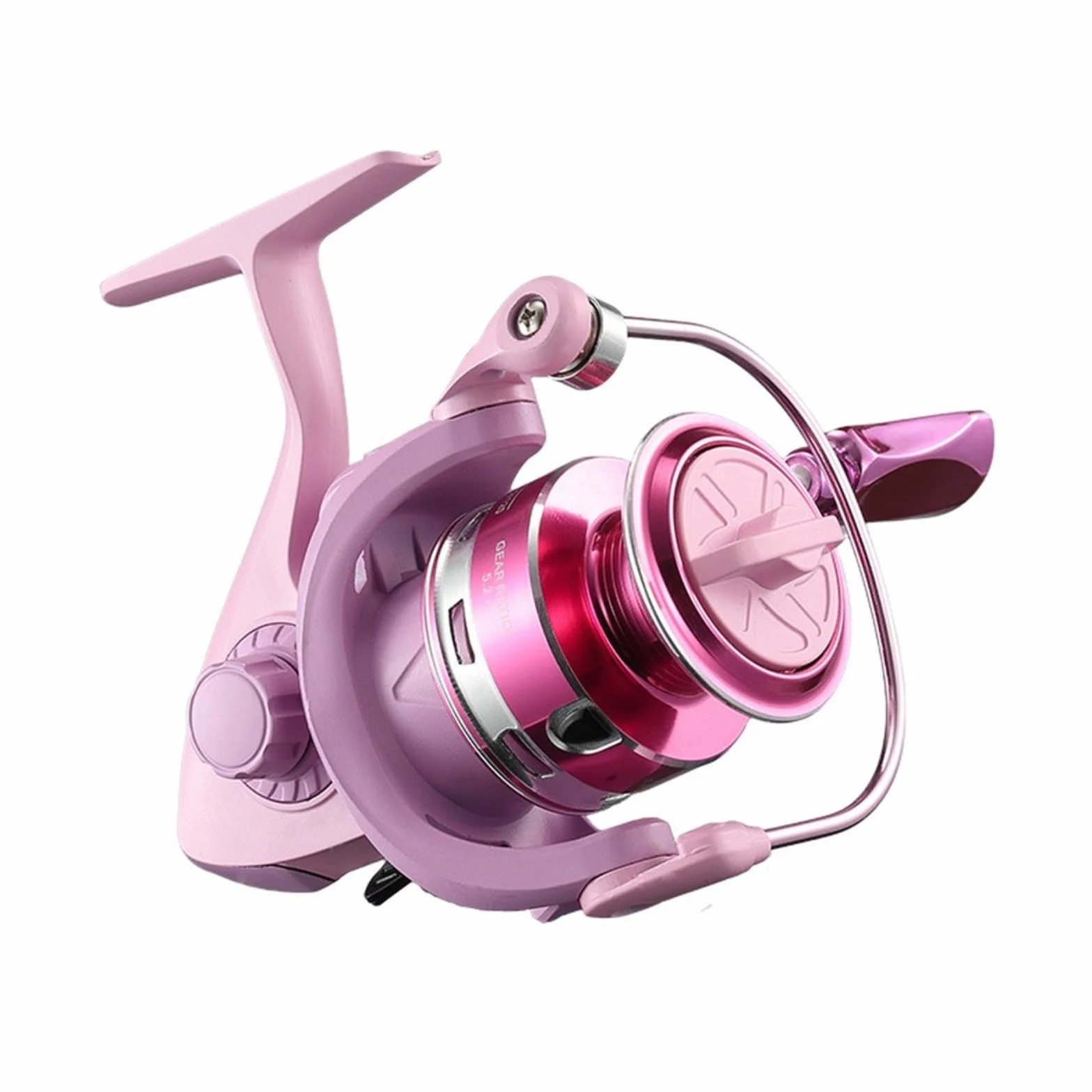 Moulinet de pêche rotatif rose 8 kg Max Drag Ligne en aluminium Coupe corps unique Construction Gauche Droite