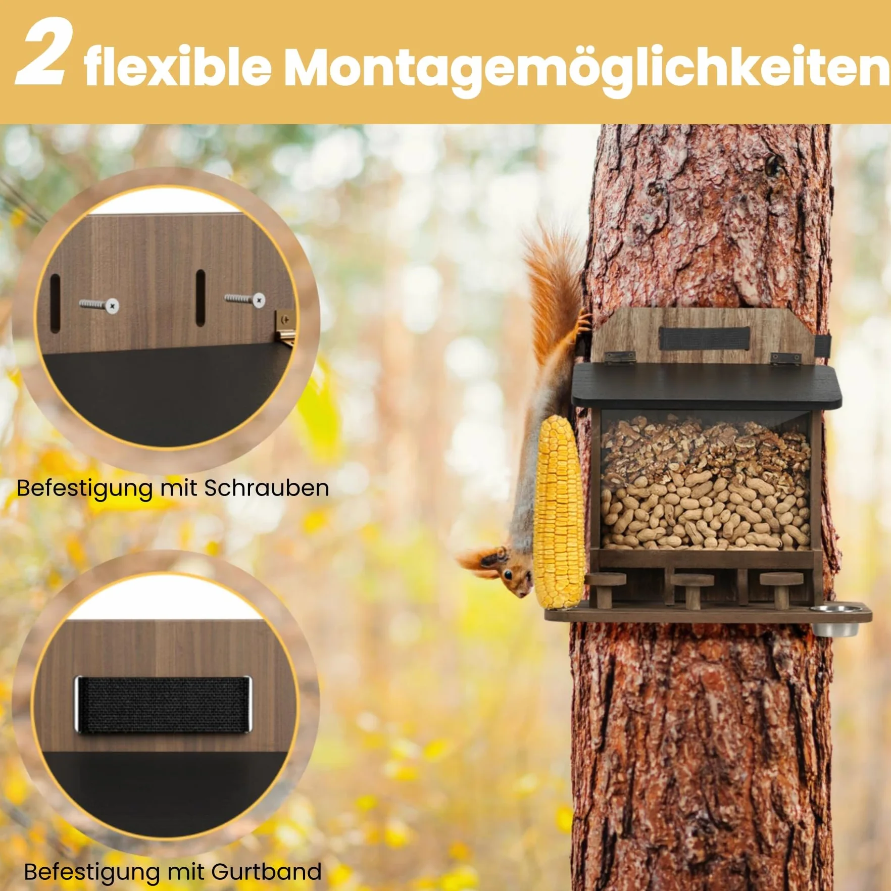 Mangeoire pour écureuil en bois résistante aux intempéries avec table de pique-nique et support pour épis de maïs