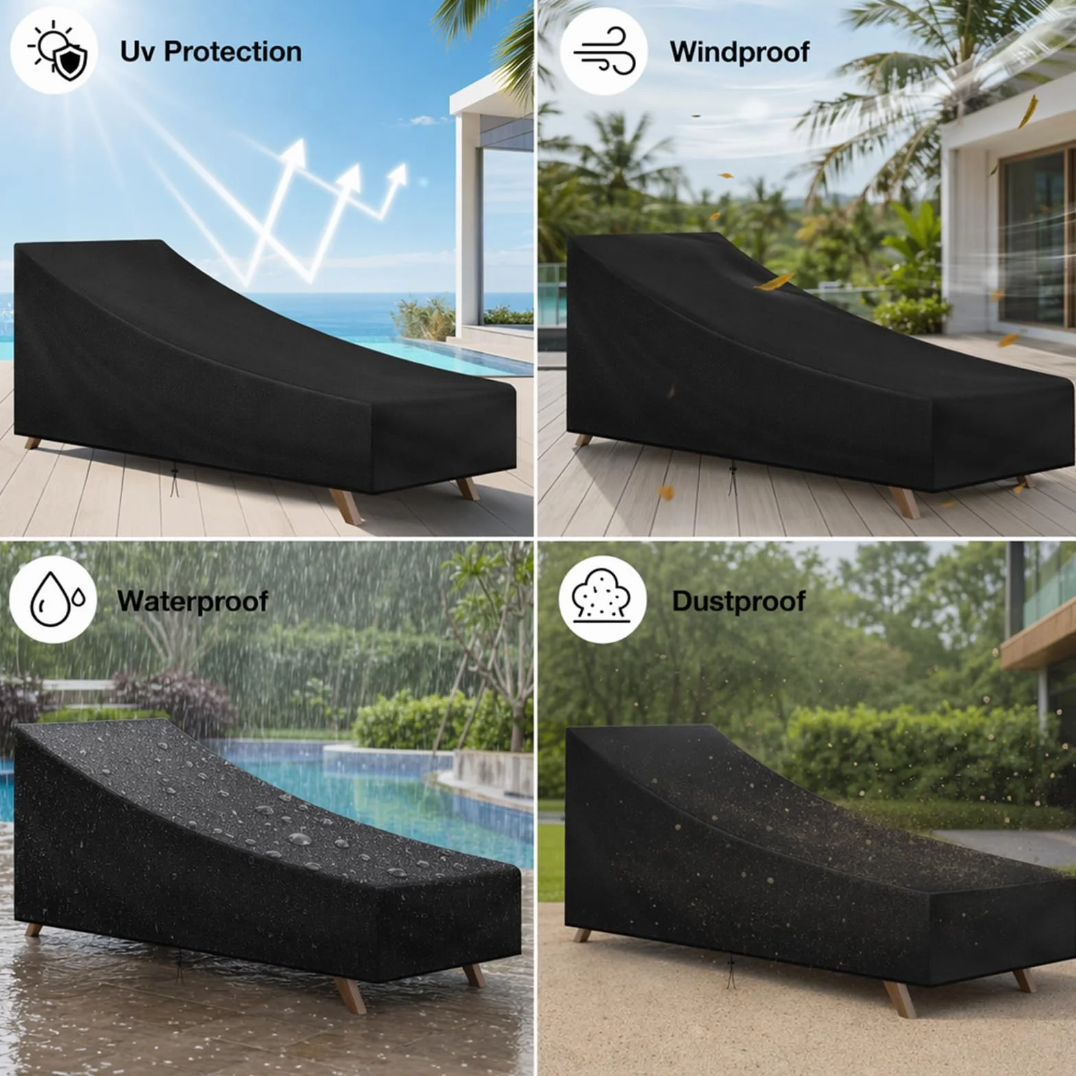 Housse Transat Imperméable Oxford 210D Protection UV 200x70x75 cm