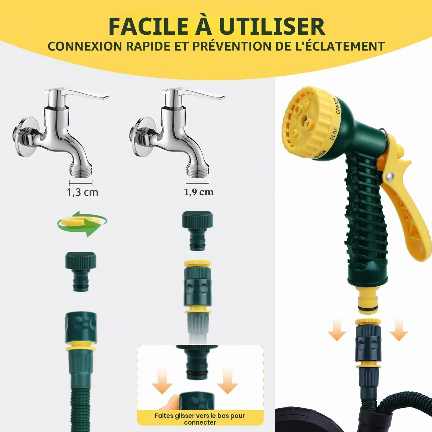 HERZO Tuyau d'arrosage extensible magique 15m avec pistolet 7 réglages