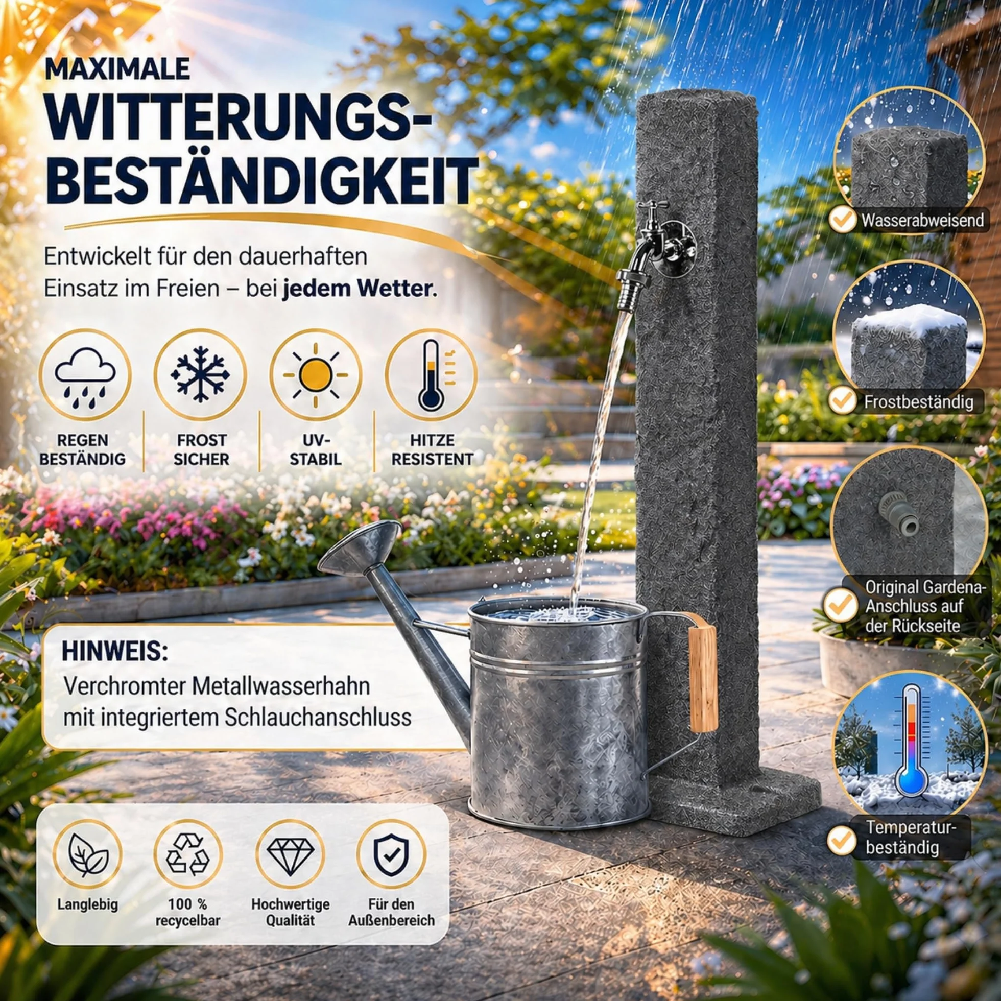 Fontaine sur pied granit 98 cm Colonne d'eau jardin YourCasa Résistante aux intempéries UV gel