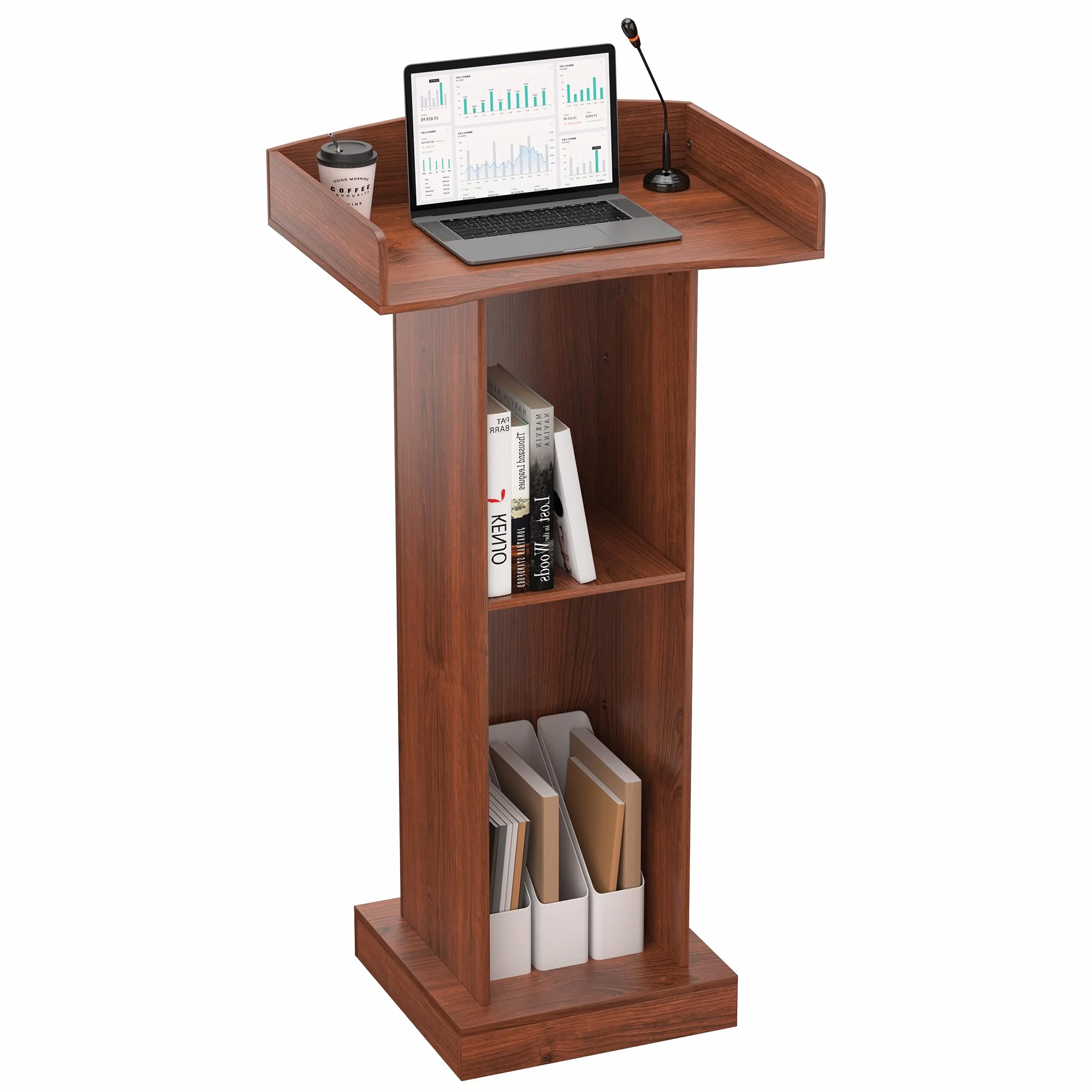 Pupitre en bois avec étagère de rangement 2 étages 60x41x120 cm pour salle de classe bureau restaurant